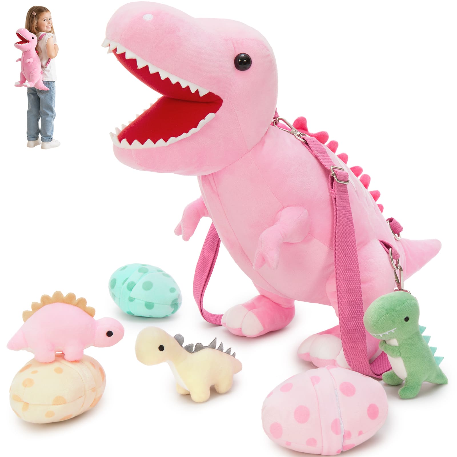 Pink Dinosaur Plush Backpack for Kids