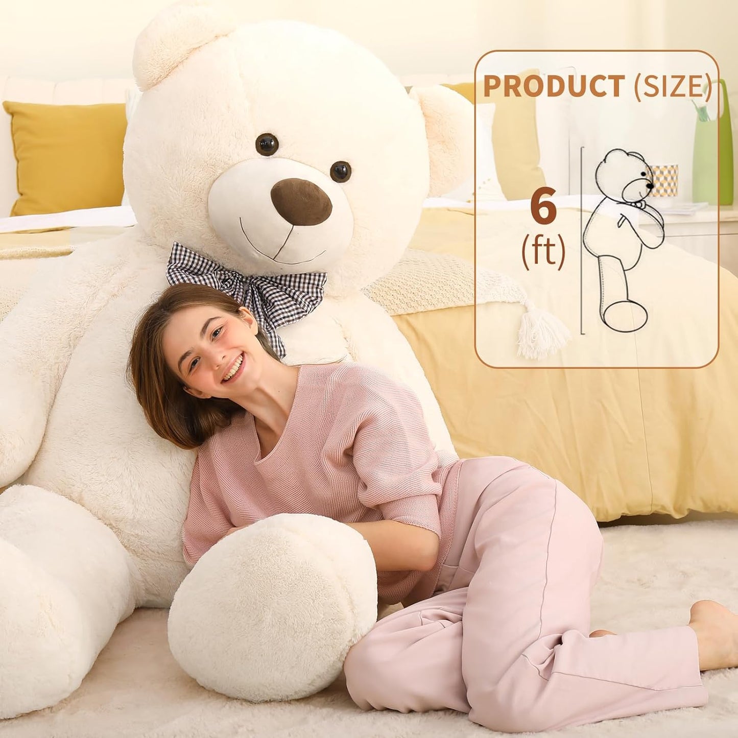 Giant 180 CM Beige Teddy Bear Plush Toys - 6 Feet Teddy Bear Stuffed Animals - Teddy Bear Plushies - Valentine's Day Gift for Girlfriend/Boyfriend - Romantic Confession/Propose Marriage Gift Ideas - Anniversary Gift for Wife/Husband - Teddy Bear Theme Baby Shower - MorisMos Stuffed Animals