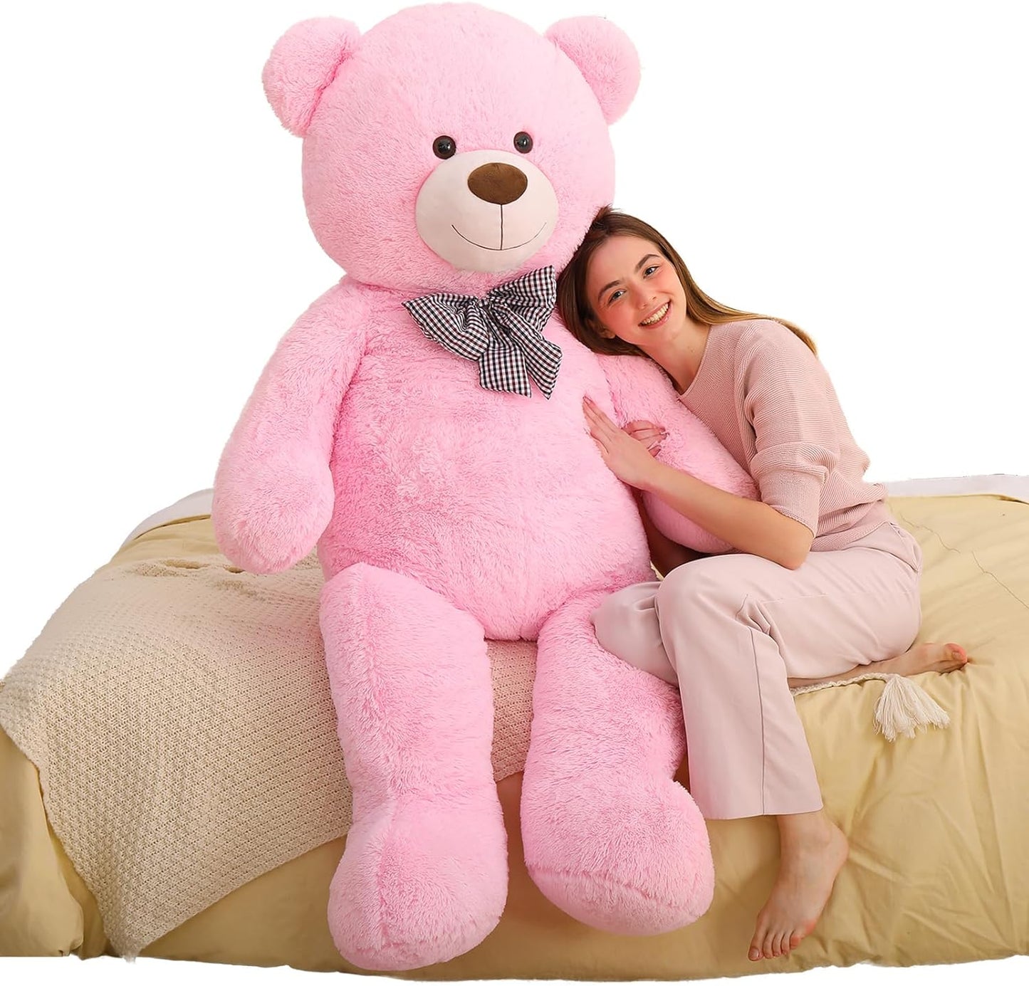 Giant 180 CM Pink Teddy Bear Plush Toys - 6 Feet Teddy Bear Stuffed Animals - Teddy Bear Plushies - Valentine's Day Gift for Girlfriend/Boyfriend - Romantic Confession/Propose Marriage Gift Ideas - Anniversary Gift for Wife/Husband - Teddy Bear Theme Baby Shower - MorisMos Stuffed Animals