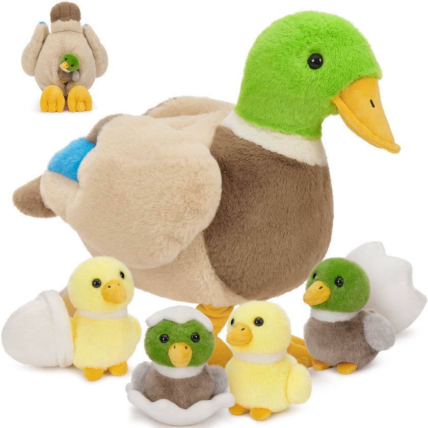 Realistic Mallard Duck Stuffed Animals - Lifelike Green Duck Plush Toys - 16 Inch Duck Plush Dolls - Stuffed Animal Babies with Their Moms - Cute Christmas/Birthday Gift For Children