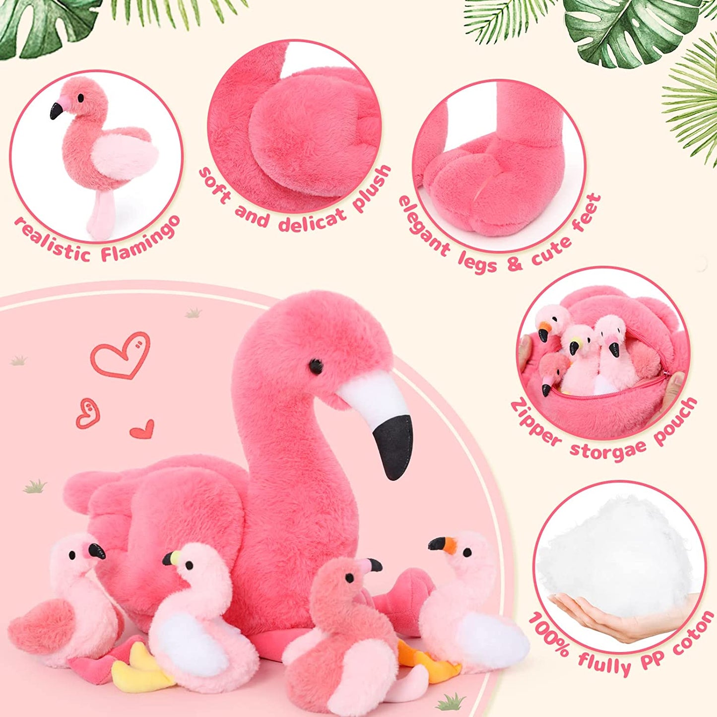 Realistic Pink Flamingo Stuffed Animals - Big 18 Inches Flamingo Plush Toys - Valentine's Day Gift for Girlfriend/Boyfriend - Fluffly Cuddly Plushy Fluffy Toy - Cute Flamingo Cartoon Plush Pillows for Kids - Christmas/Birthday Gift for Children - Stuffed Animal Babies with Their Mom - Stuffed Animals with Babies in the belly - Free Shipping