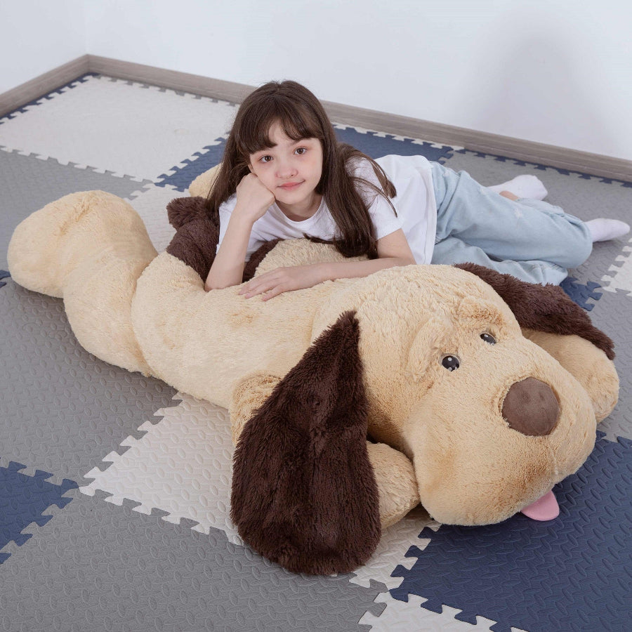Giant Dog Stuffed Plush Toy, Brown/White/Pink, 31/51 Inches