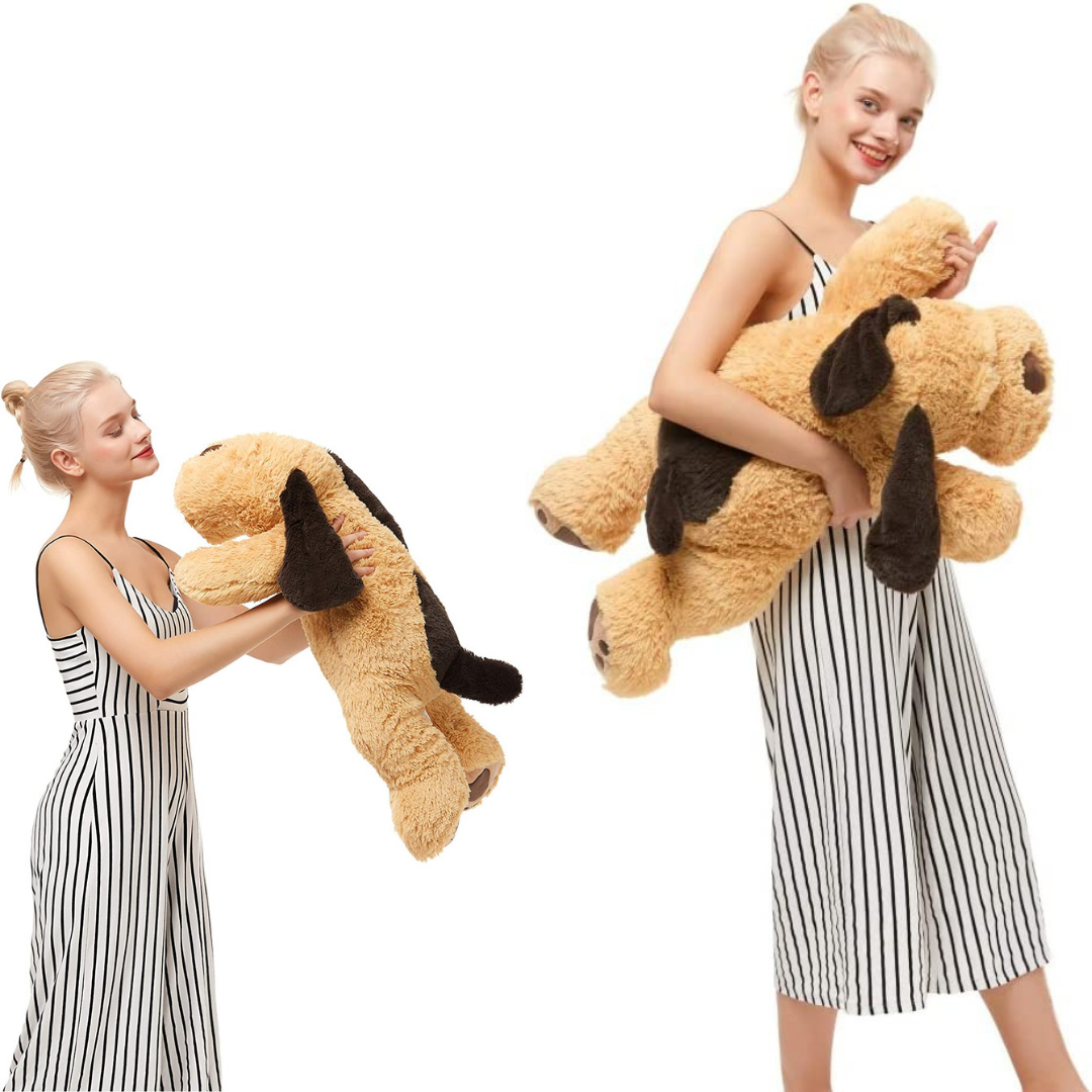 Giant Dog Stuffed Plush Toy, Brown/White/Pink, 31/51 Inches