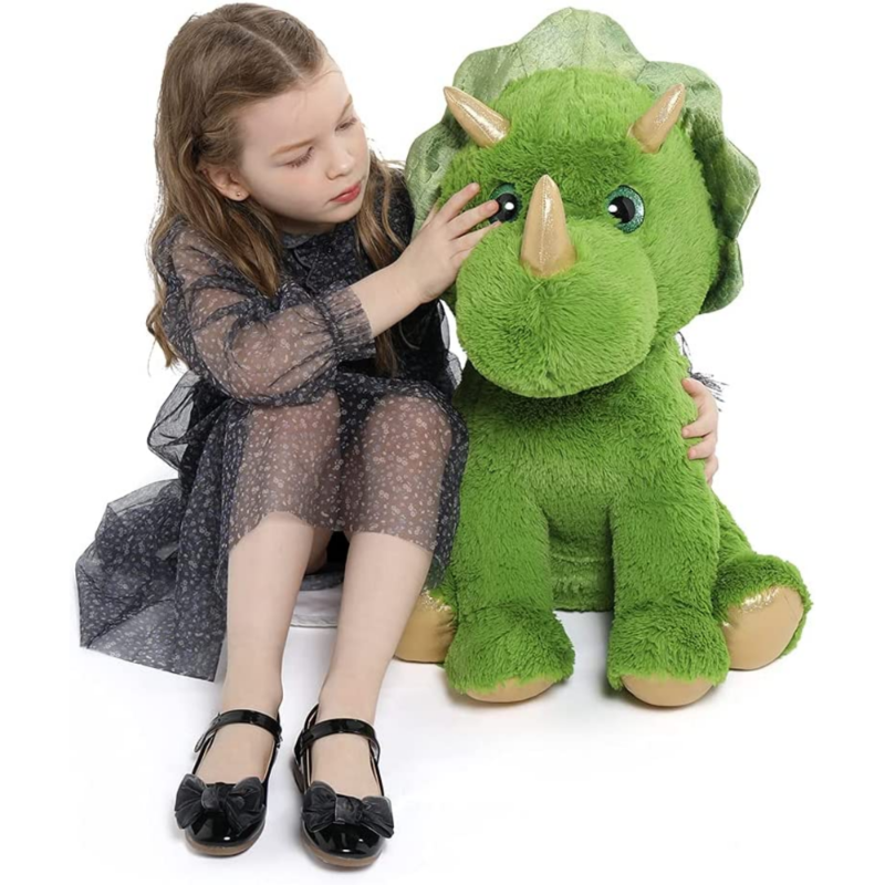 Lifelike Triceratops Stuffed Animals - Realistic Triceratops  Plush Toys - Jurassic World Toys for Children - Dinosaur Plushies - Green Dino Stuffies - Birthday Christmas Gift for Children - Cartoon Dino Plush Pillows for Girls Boys