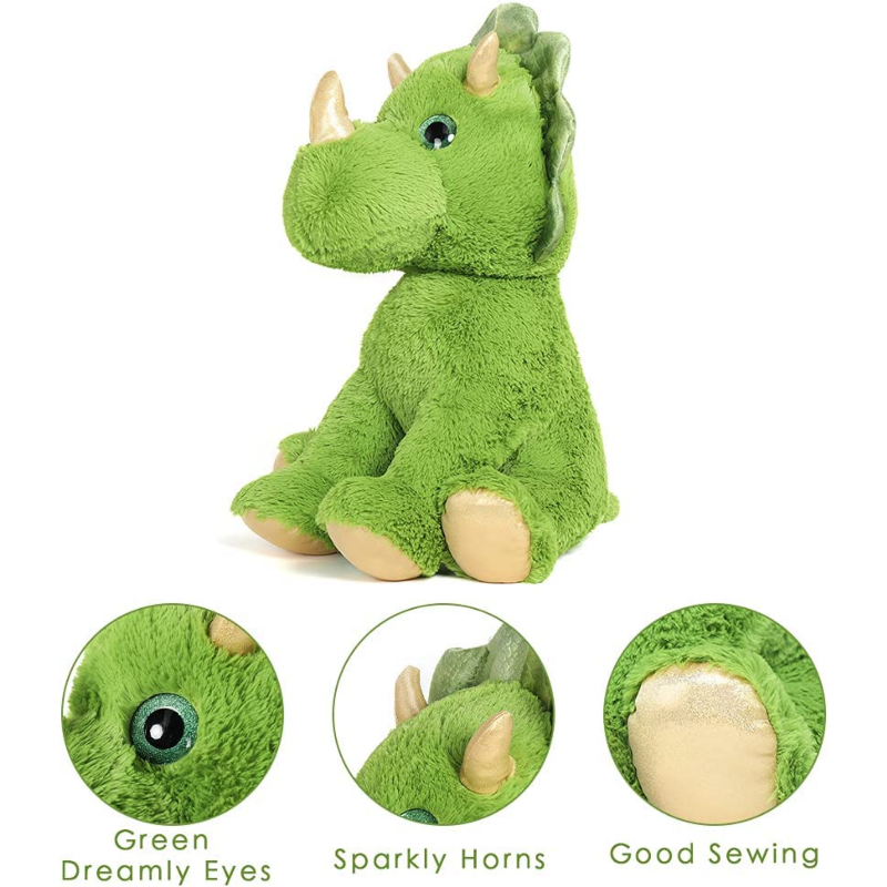 Lifelike Triceratops Stuffed Animals - Realistic Triceratops  Plush Toys - Jurassic World Toys for Children - Dinosaur Plushies - Green Dino Stuffies - Birthday Christmas Gift for Children - Cartoon Dino Plush Pillows for Girls Boys