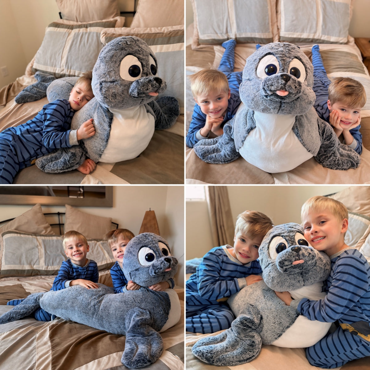 Lifelike Giant Seal Plush Pillows for Children - 4 FT Giant Grey Seal Stuffed Animals - 44 Inch Fuzzy Large Seal Stuffed Animal - Soft Stuffed Seal Toy Cuddly Bedroom Seal Plush - Funny Seal Gifts for Girls Boys - Christmas Birthday Gift for Friends