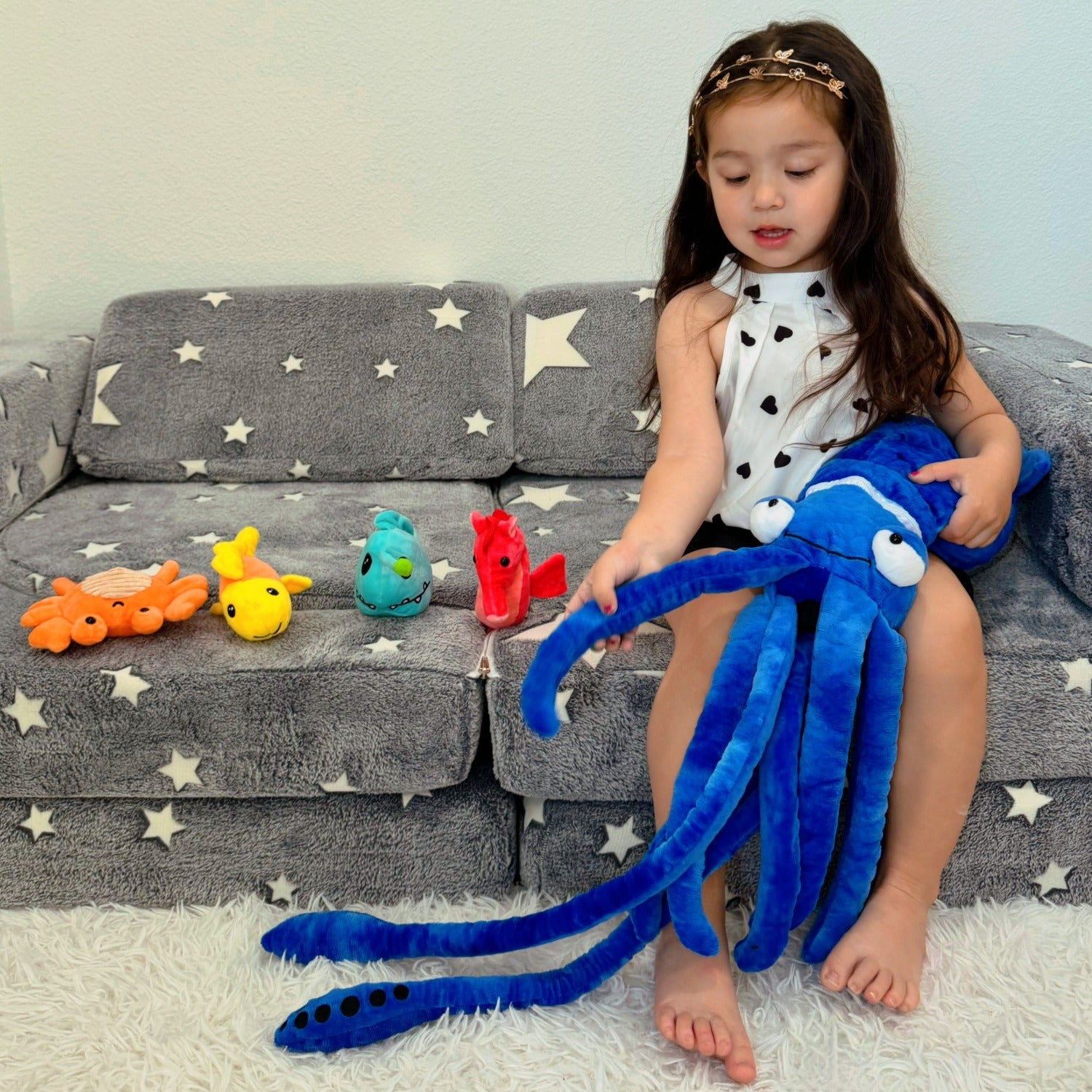 Squid Plush Toys Ocean Stuffed Animals, Blue/Red, 41.3 Inches