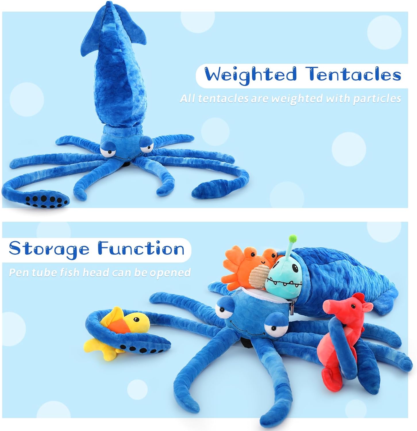 Squid Plush Toys Ocean Stuffed Animals, Blue/Red, 41.3 Inches