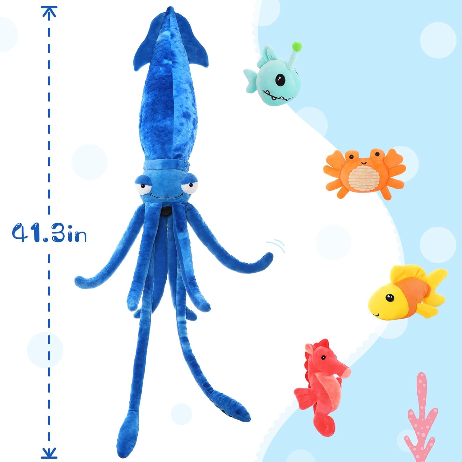 Squid Plush Toys Ocean Stuffed Animals, Blue/Red, 41.3 Inches