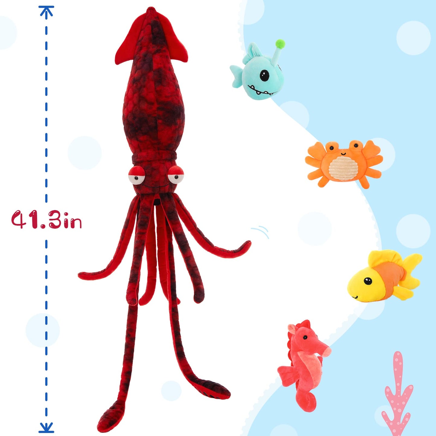Realistic Squid Plush Toys - Lifelike Cuttlefish Stuffed Animals - Cute Ocean Plush Dolls - Clownfish/Crab/Seahorse/Anglerfish Stuffies - MorisMos Stuffed Animals