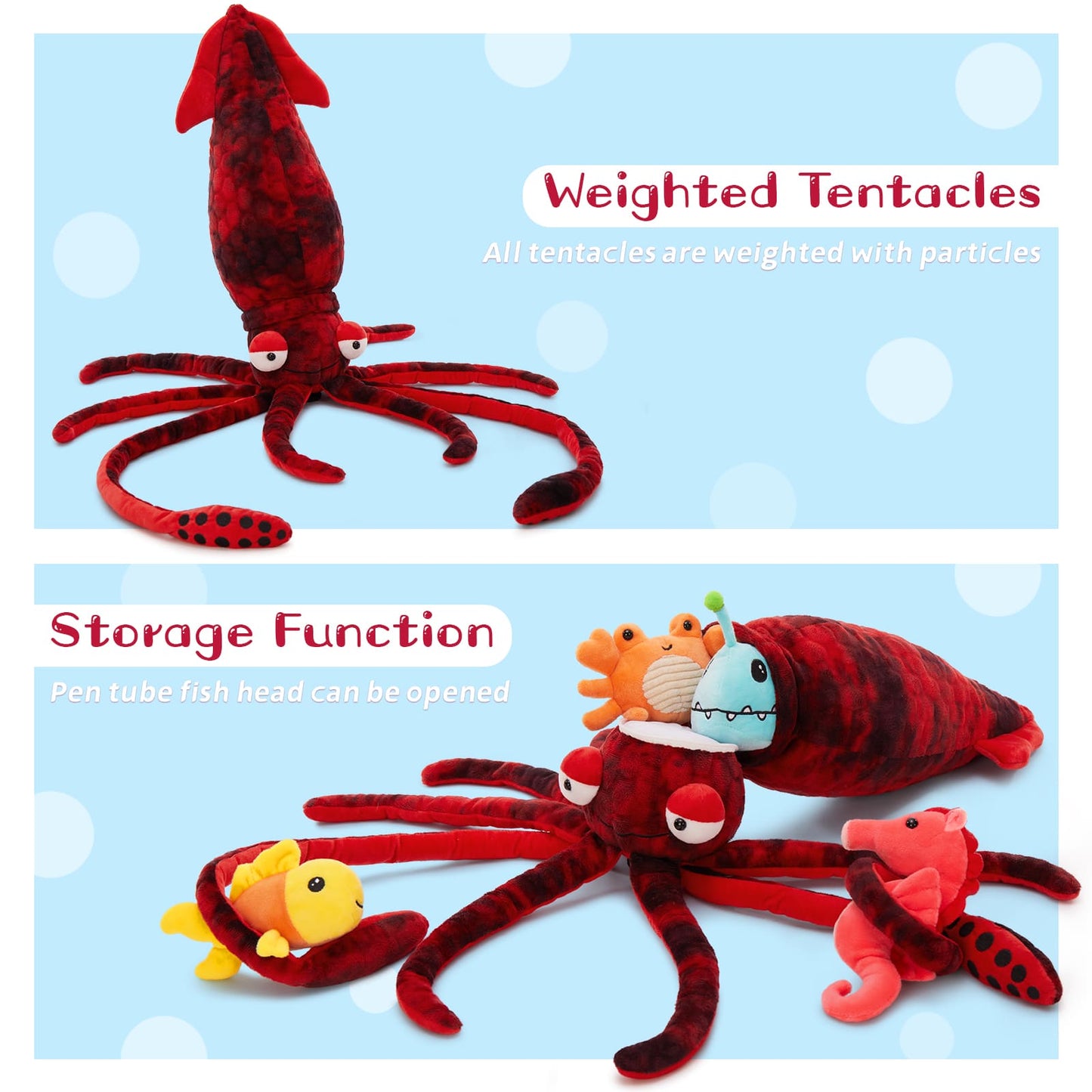Realistic Squid Plush Toys - Lifelike Cuttlefish Stuffed Animals - Cute Ocean Plush Dolls - Clownfish/Crab/Seahorse/Anglerfish Stuffies - MorisMos Stuffed Animals