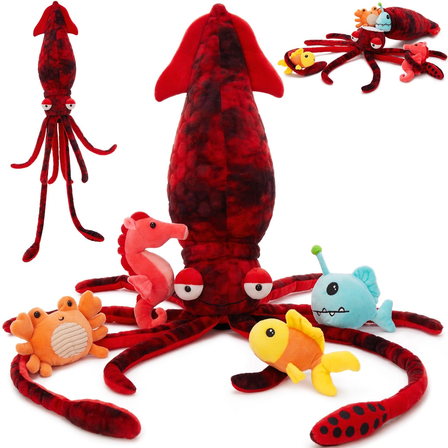 Realistic Squid Plush Toys - Lifelike Cuttlefish Stuffed Animals - Cute Ocean Plush Dolls - Clownfish/Crab/Seahorse/Anglerfish Stuffies - MorisMos Stuffed Animals