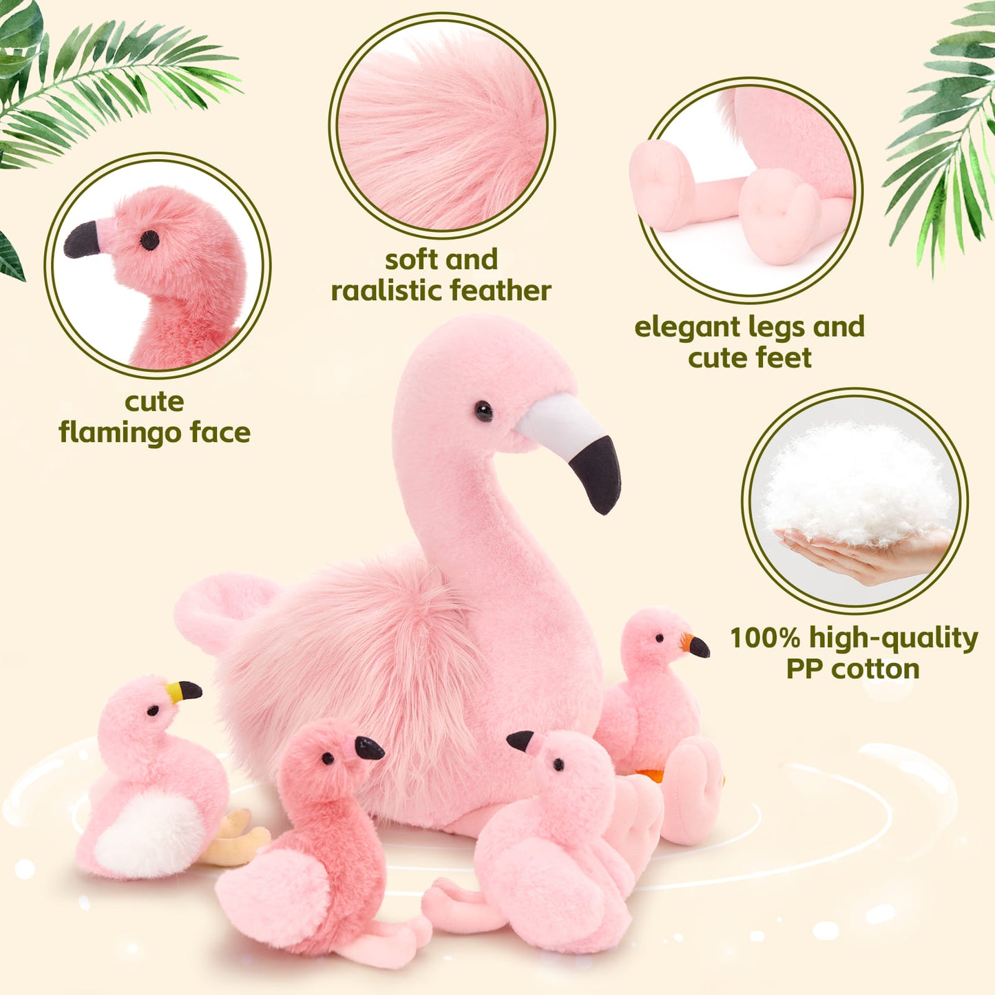 Realistic Pink Flamingo Stuffed Animals - Big 18 Inches Flamingo Plush Toys - Valentine's Day Gift for Girlfriend/Boyfriend - Fluffly Cuddly Plushy Fluffy Toy - Cute Flamingo Cartoon Plush Pillows for Kids - Christmas/Birthday Gift for Children - Stuffed Animal Babies with Their Mom - Stuffed Animals with Babies in the belly - Free Shipping