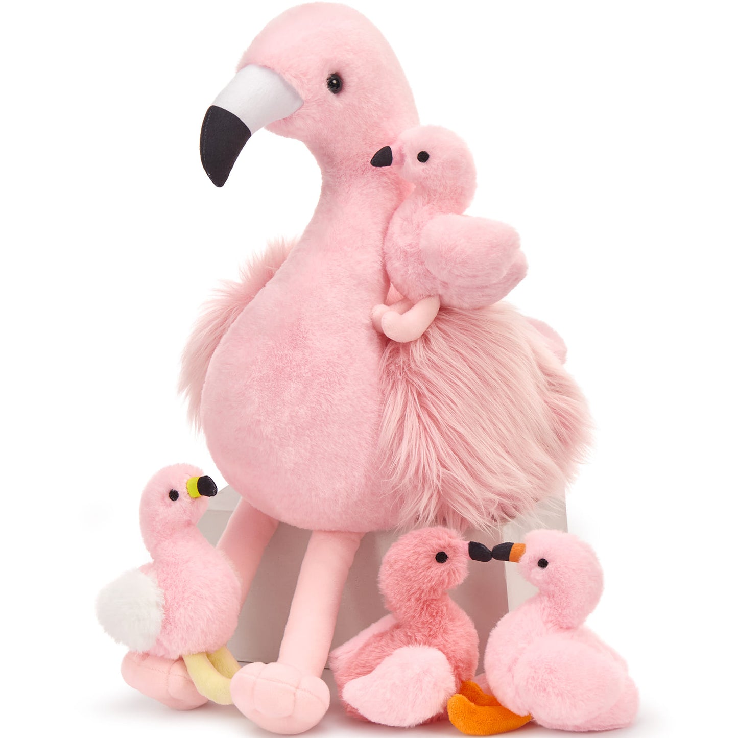 Realistic Pink Flamingo Stuffed Animals - Big 18 Inches Flamingo Plush Toys - Valentine's Day Gift for Girlfriend/Boyfriend - Fluffly Cuddly Plushy Fluffy Toy - Cute Flamingo Cartoon Plush Pillows for Kids - Christmas/Birthday Gift for Children - Stuffed Animal Babies with Their Mom - Stuffed Animals with Babies in the belly - Free Shipping