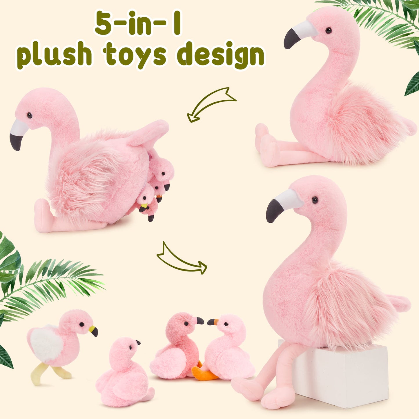 Realistic Pink Flamingo Stuffed Animals - Big 18 Inches Flamingo Plush Toys - Valentine's Day Gift for Girlfriend/Boyfriend - Fluffly Cuddly Plushy Fluffy Toy - Cute Flamingo Cartoon Plush Pillows for Kids - Christmas/Birthday Gift for Children - Stuffed Animal Babies with Their Mom - Stuffed Animals with Babies in the belly - Free Shipping