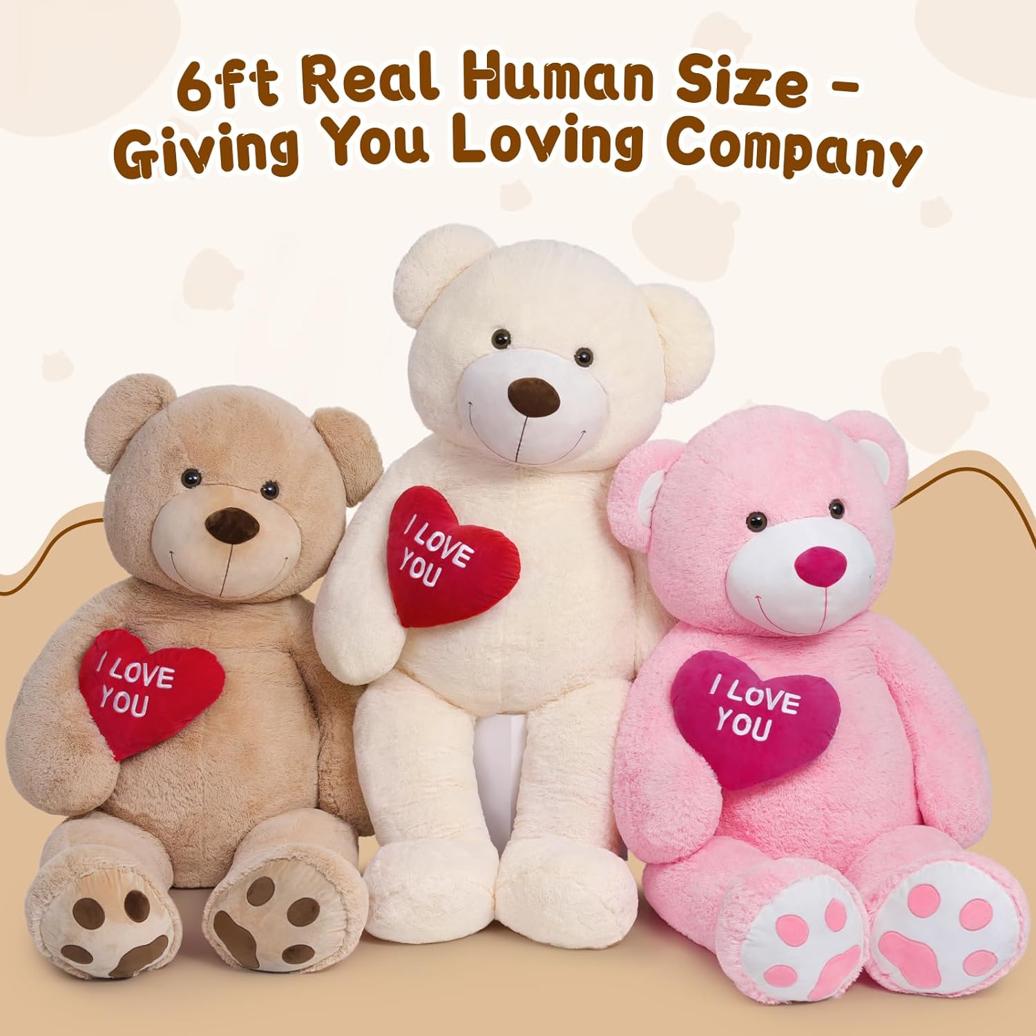 Riesen-Teddybär-Kuscheltiere, braun, 6 Fuß