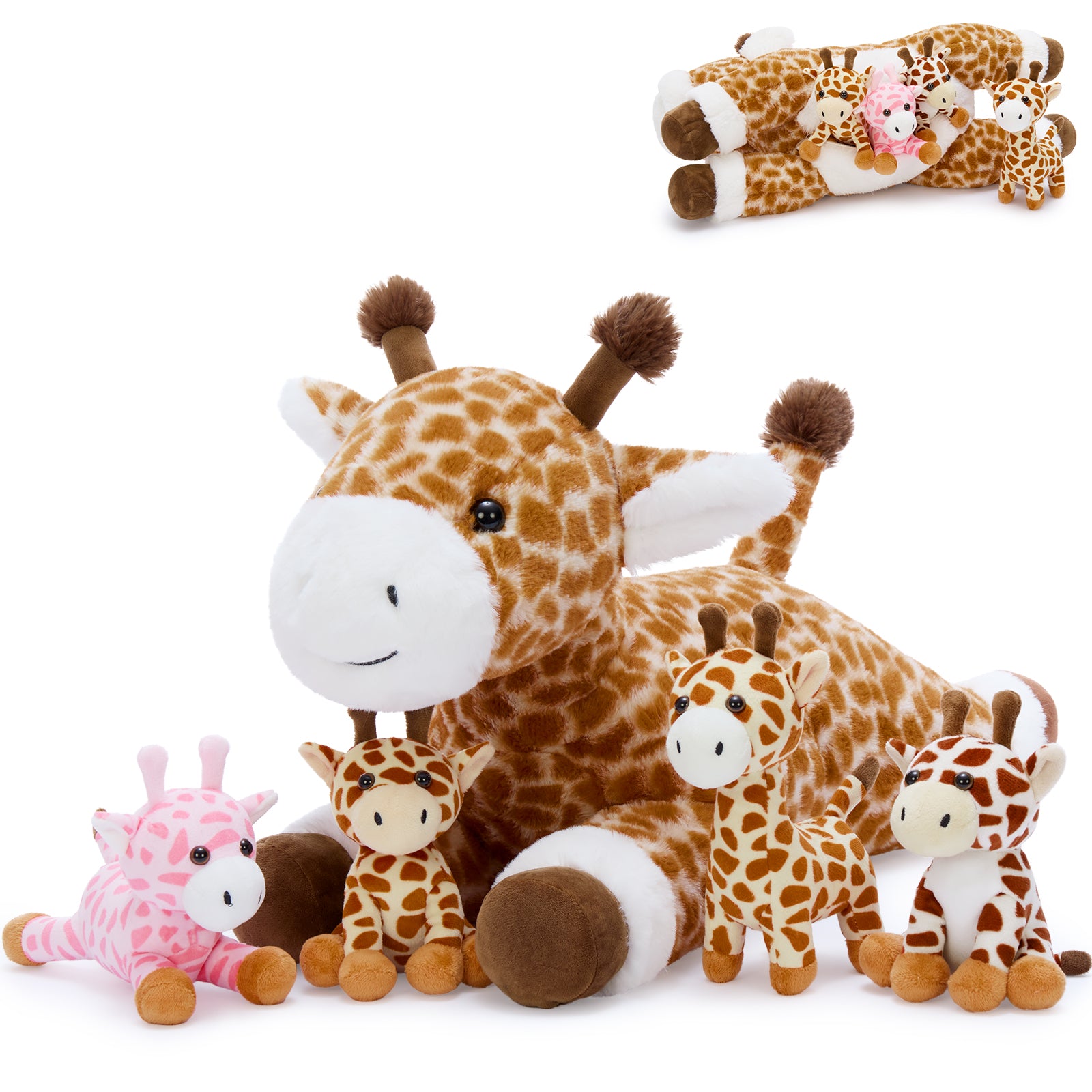 ‌MaoGoLan 5pcs Little Giraffe Stuffed Animals 21.6'' Cute Giraffe with 4 Giraffe Babies Plush Toy