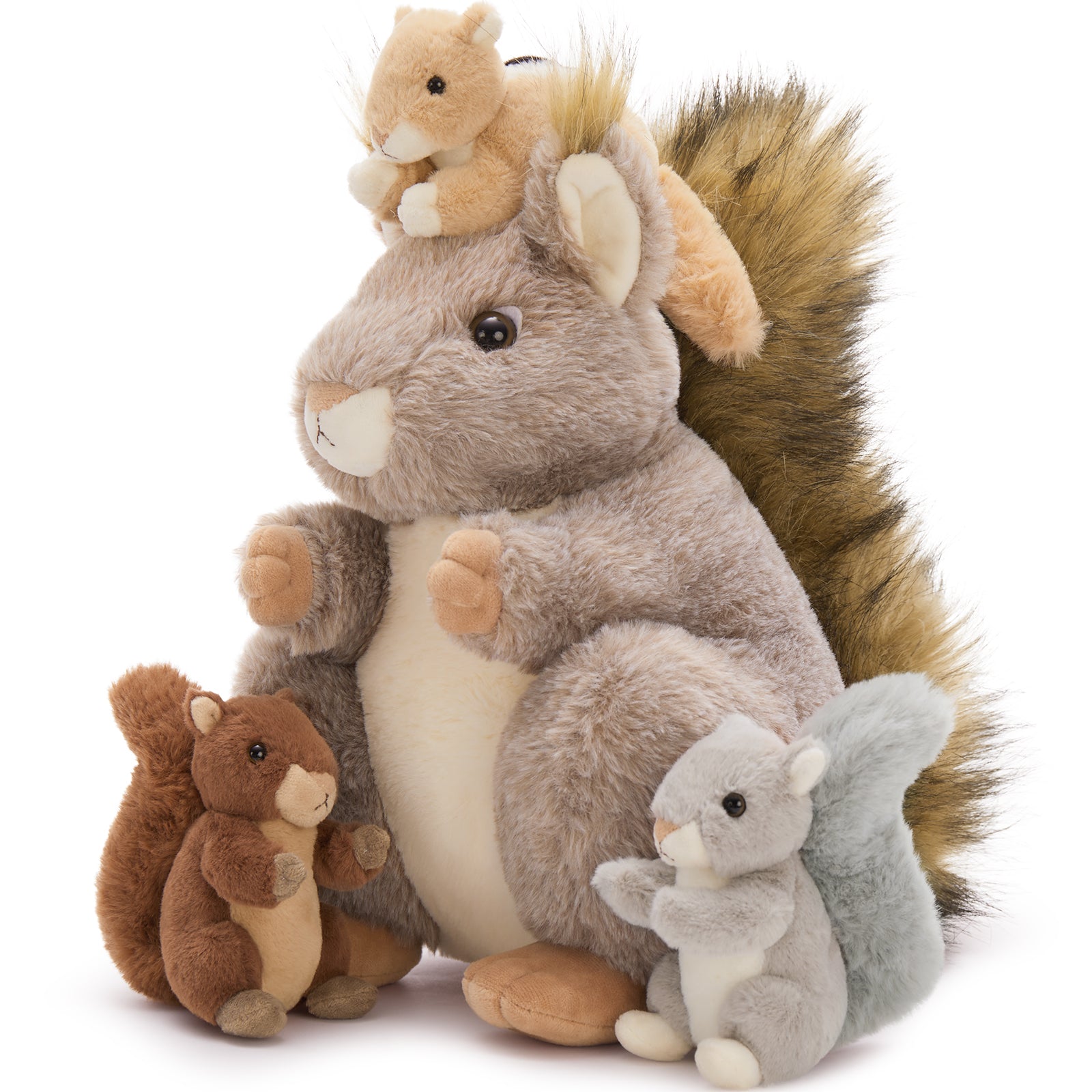 MaoGoLan 4 Pcs Squirrel 13.8'' Large Stuffed Animal Mommy Squirrel with 3 Babies