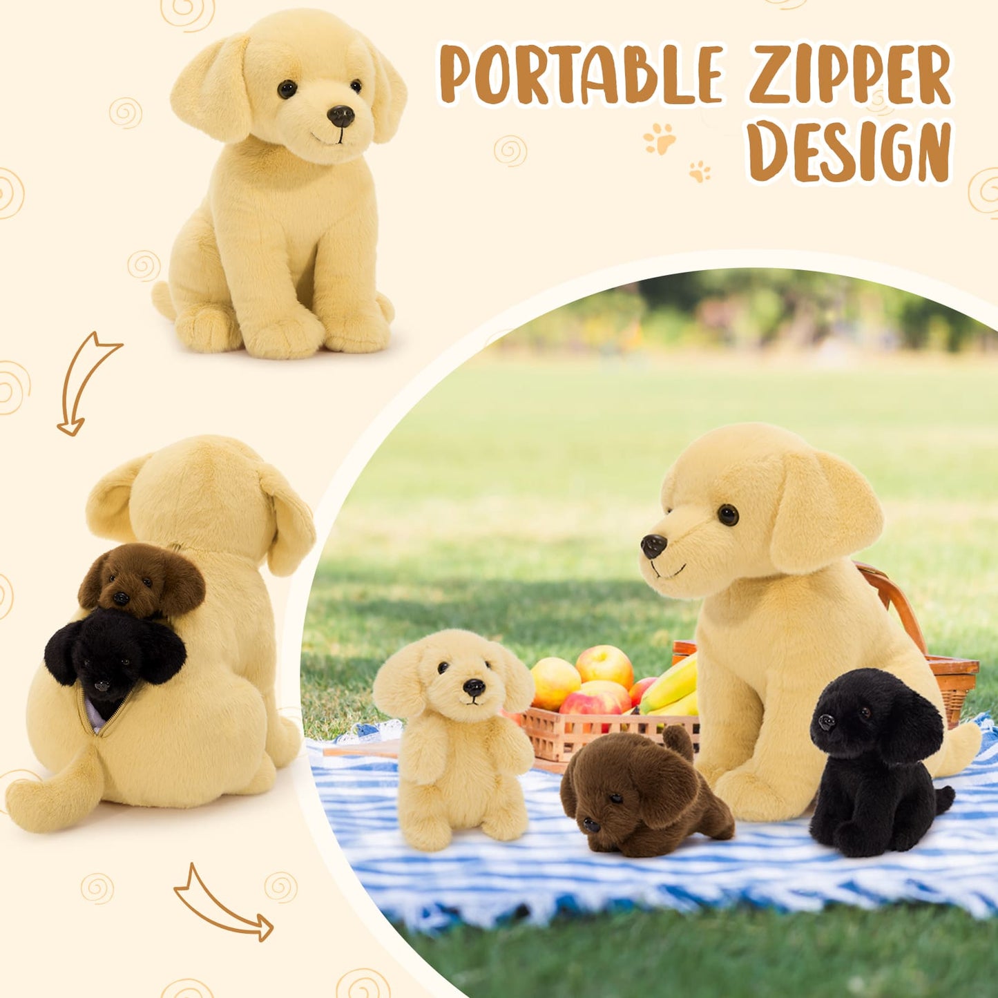 4 Pcs Labrador Dog Stuffed Animals - Labrador Puppy Plush Toys - Stuffed Animal Babies with Their Mom - Stuffed Animals with Babies in the Belly - 12 Inches Cute Dog Plush Dolls for Kids - Mini Puppy Soft Toys - Free Shipping
