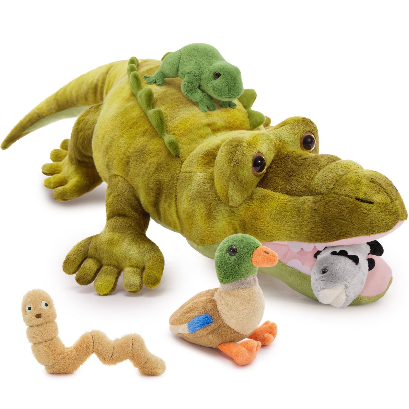 MaoGoLan 5 Pcs Alligator Stuffed Animal 25'' Large Plush Alligator with 4 Animals Bird/Fish/Frog/Bug Plush Toys