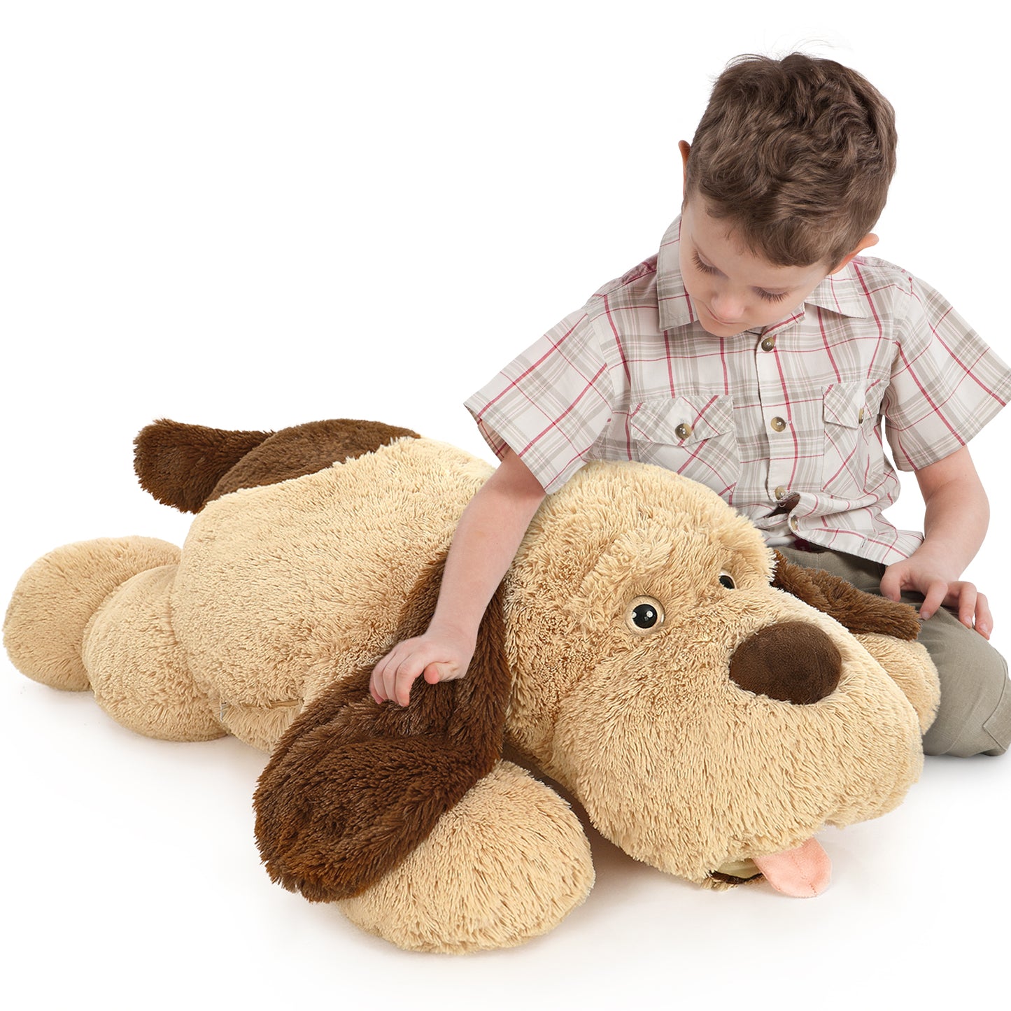 MorisMos Peluche chien géant en peluche, marron/blanc/rose 