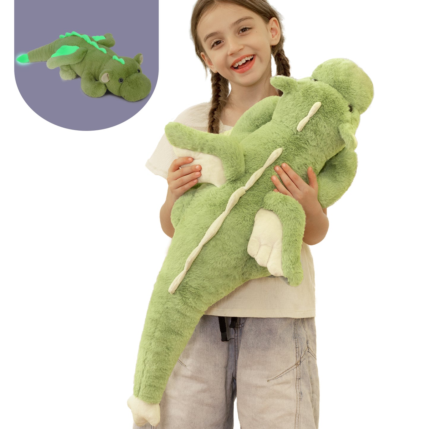 MorisMos 31.5'' Dragon Stuffed Animal Glow in The Dark Large Soft Dragon Plush Pillow