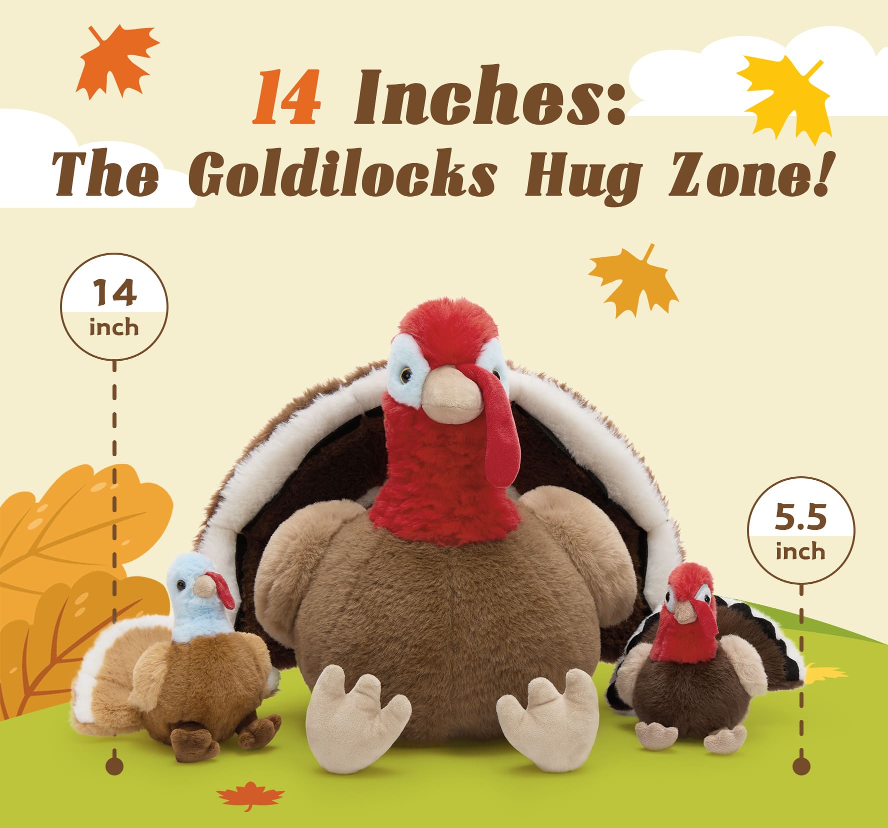 Turkey Plush Toys with Babies Inside the Belly, 14 Inches