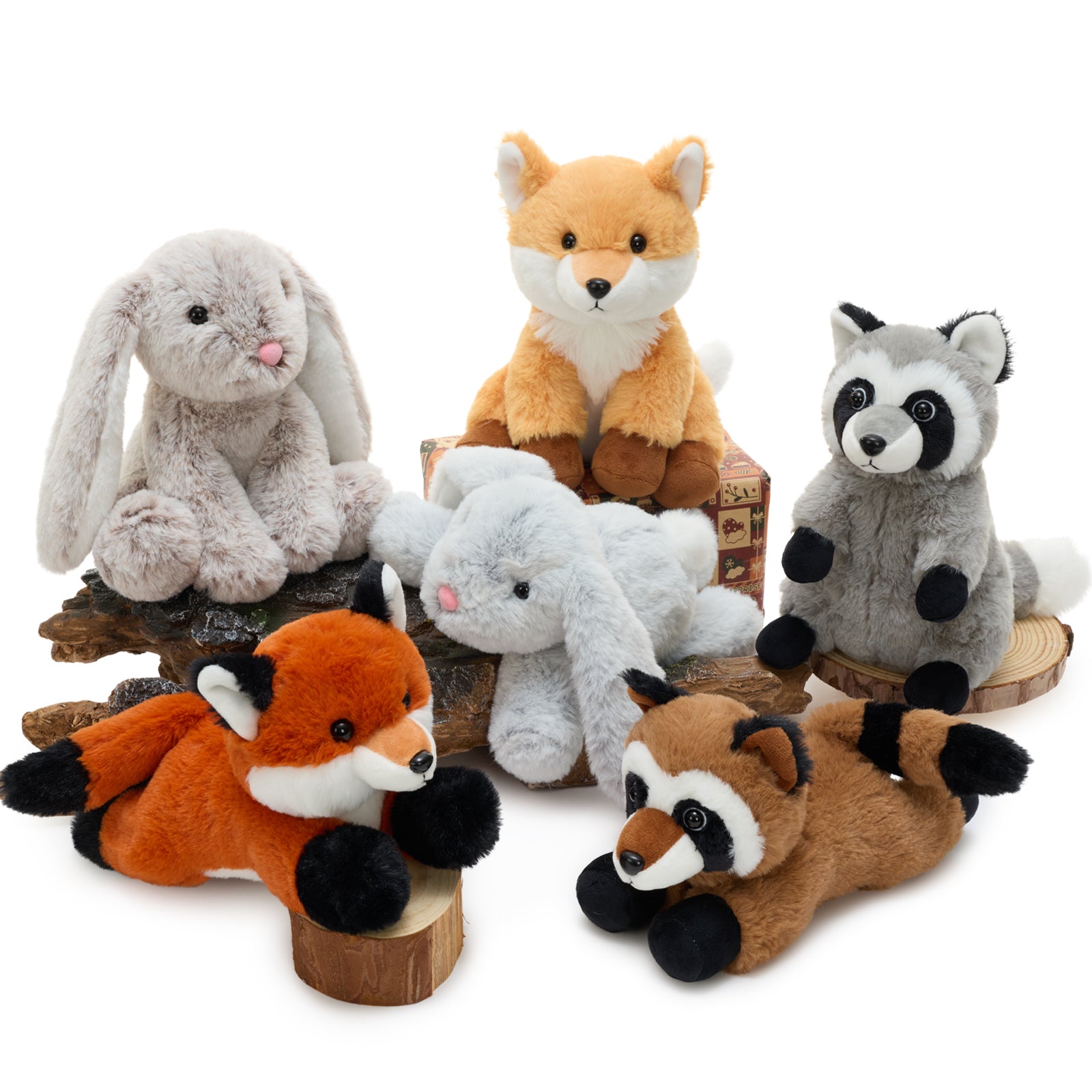 MaoGoLan 6 Pcs Woodland Stuffed Animals Set 8'' Cute Rabbit Fox Grizzly Bear Plush Toy Bulk