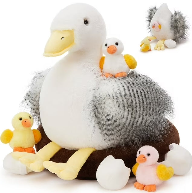 MaoGoLan 8Pcs Mother Duck Stuffed Animals with 3 Baby Ducks & 3 Eggs & 1 Nest Plush Toy