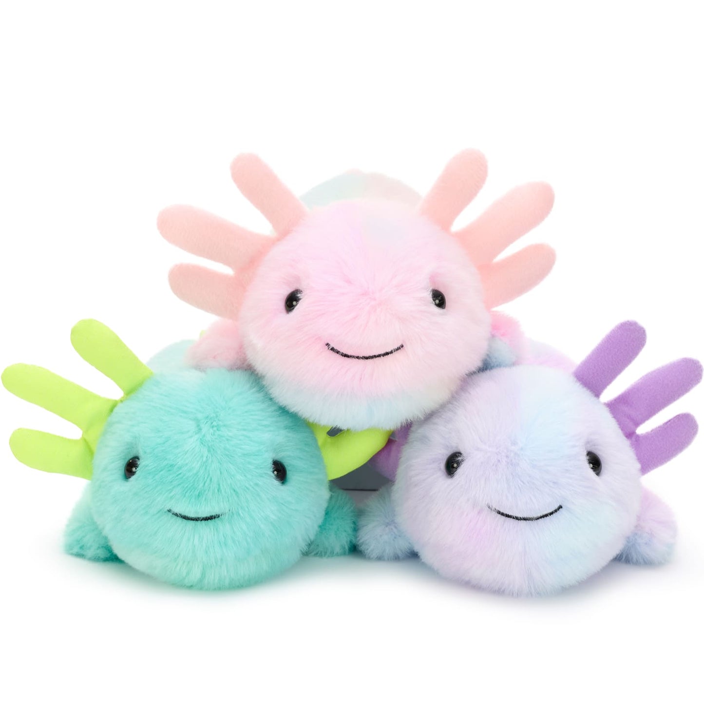 Three Colorful Axolotl Plush Toys - Travel Friendly Salamander Stuffed Animals