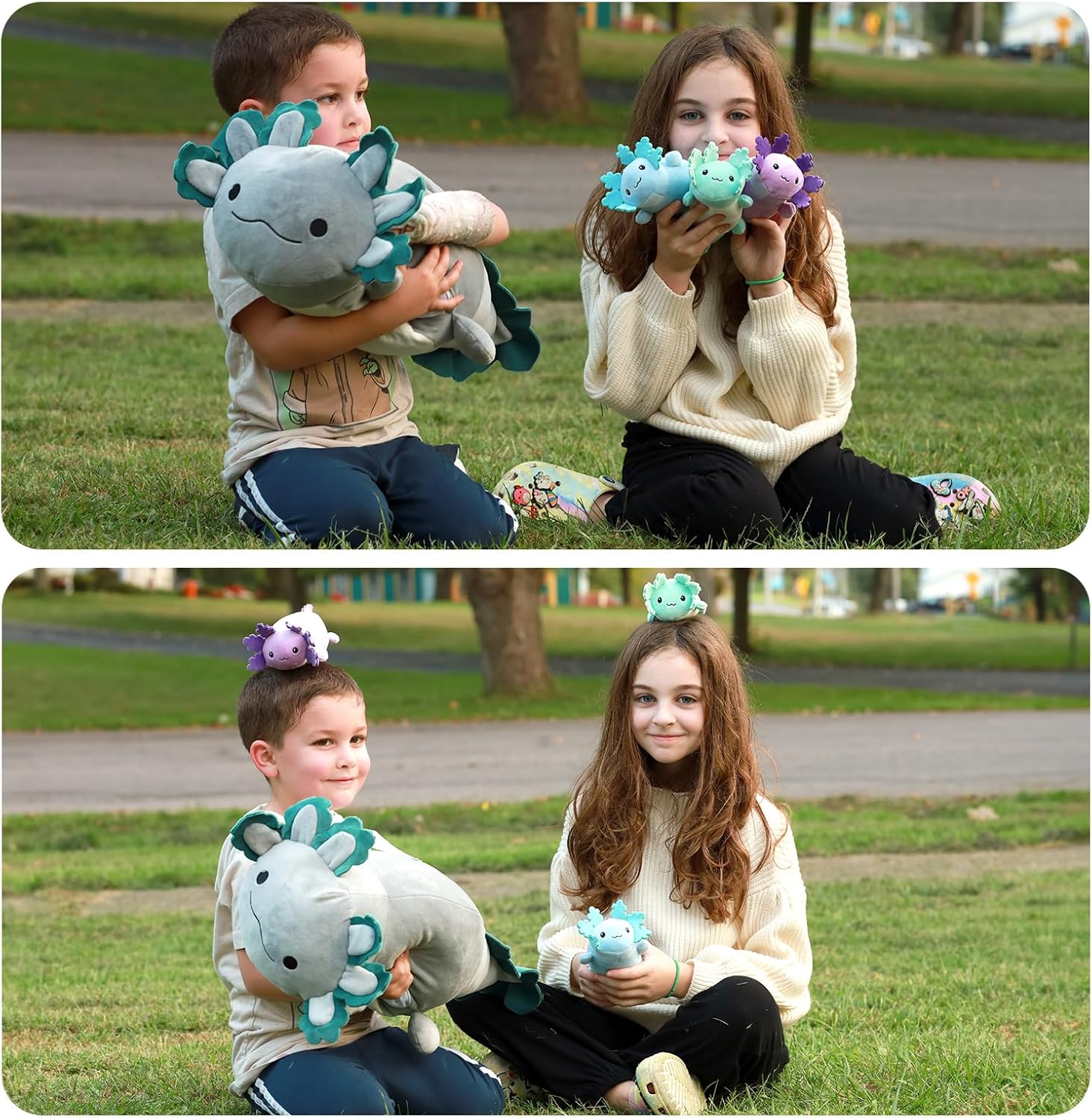 Peluche Axolotl avec 3 bébés, 23,5 pouces