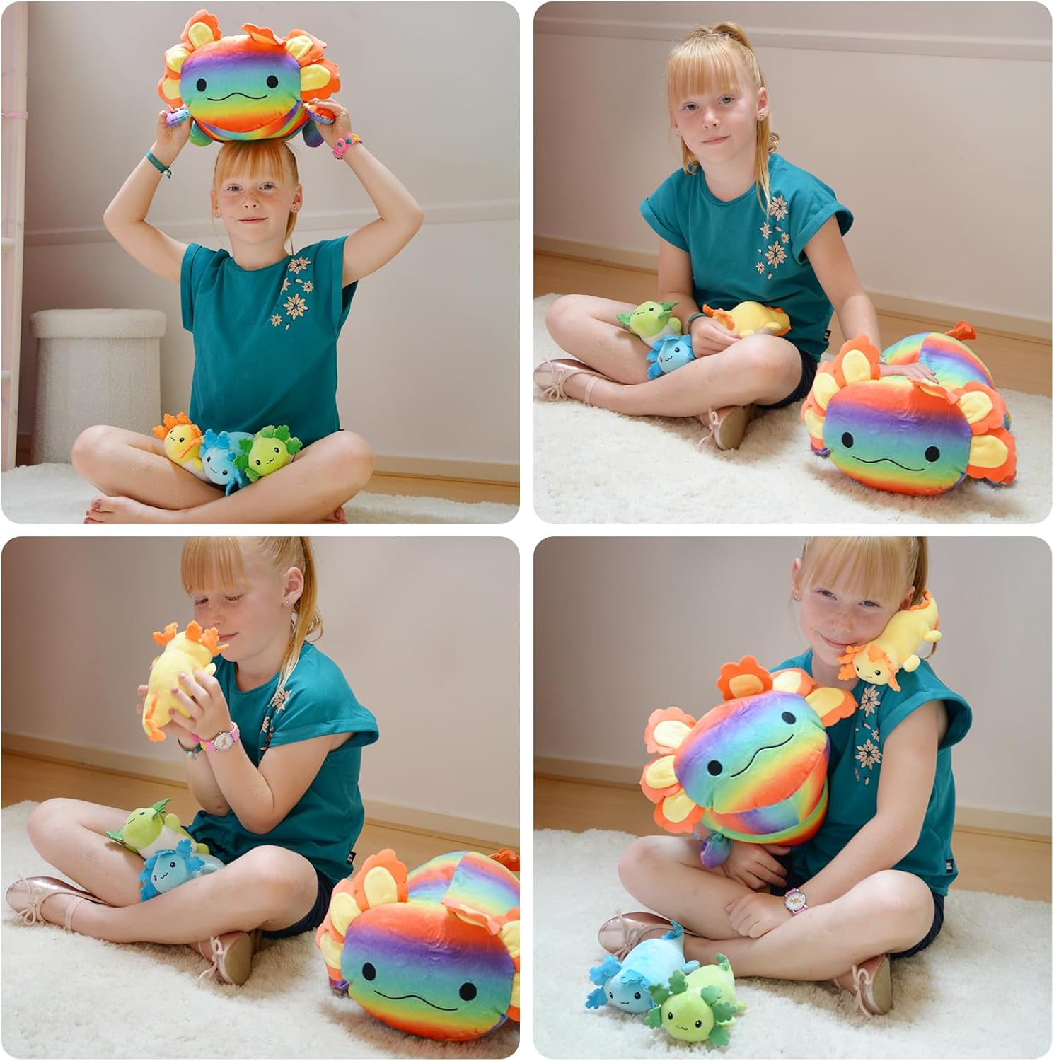 Peluche Axolotl avec 3 bébés, 23,5 pouces