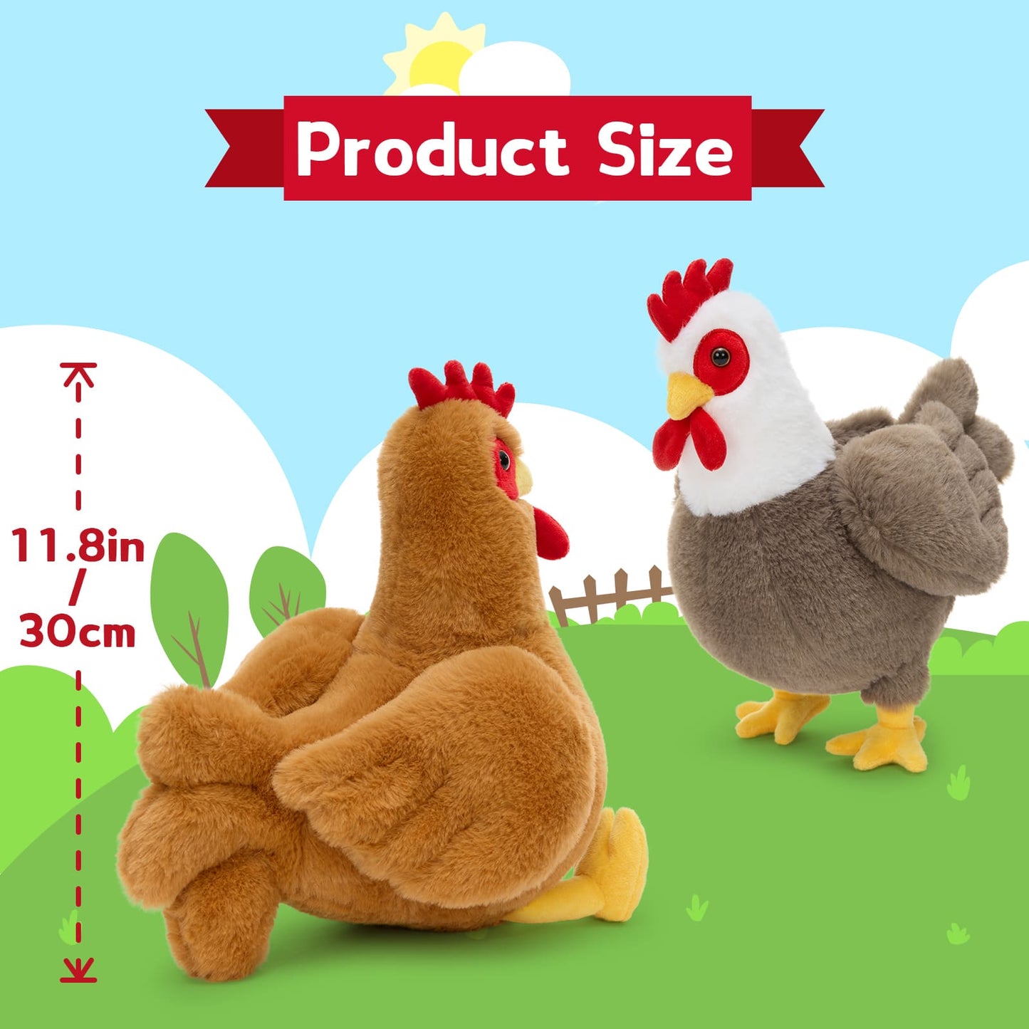 4 Pcs Chicken Plush Toys Hen Stuffed Animals, 11.8 Inches