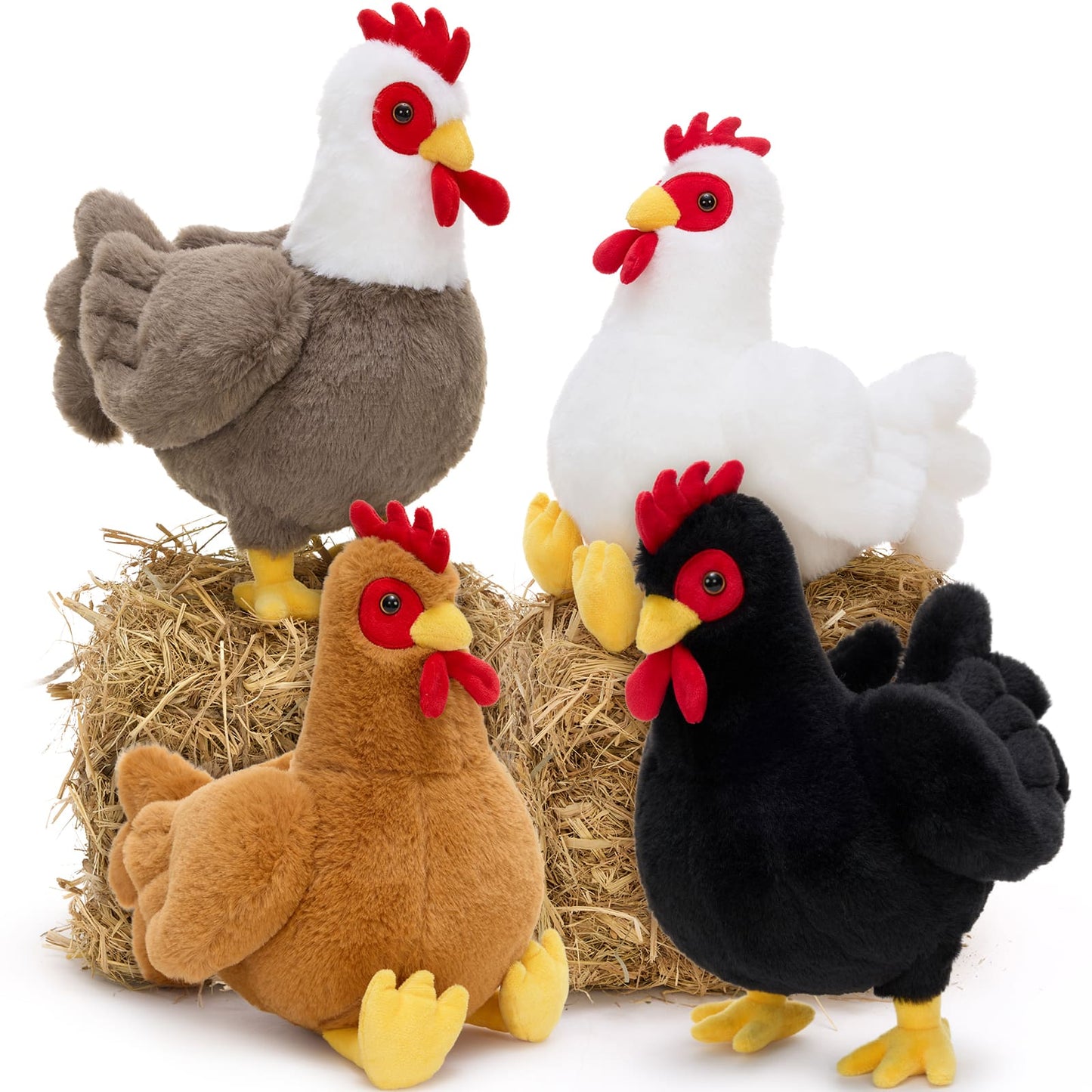 4 Pcs Chicken Plush Toys Hen Stuffed Animals, 11.8 Inches