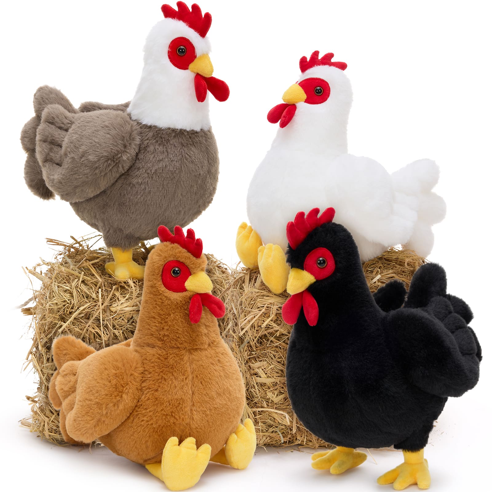 4 Pcs Chicken Plush Toys Hen Stuffed Animals, 11.8 Inches