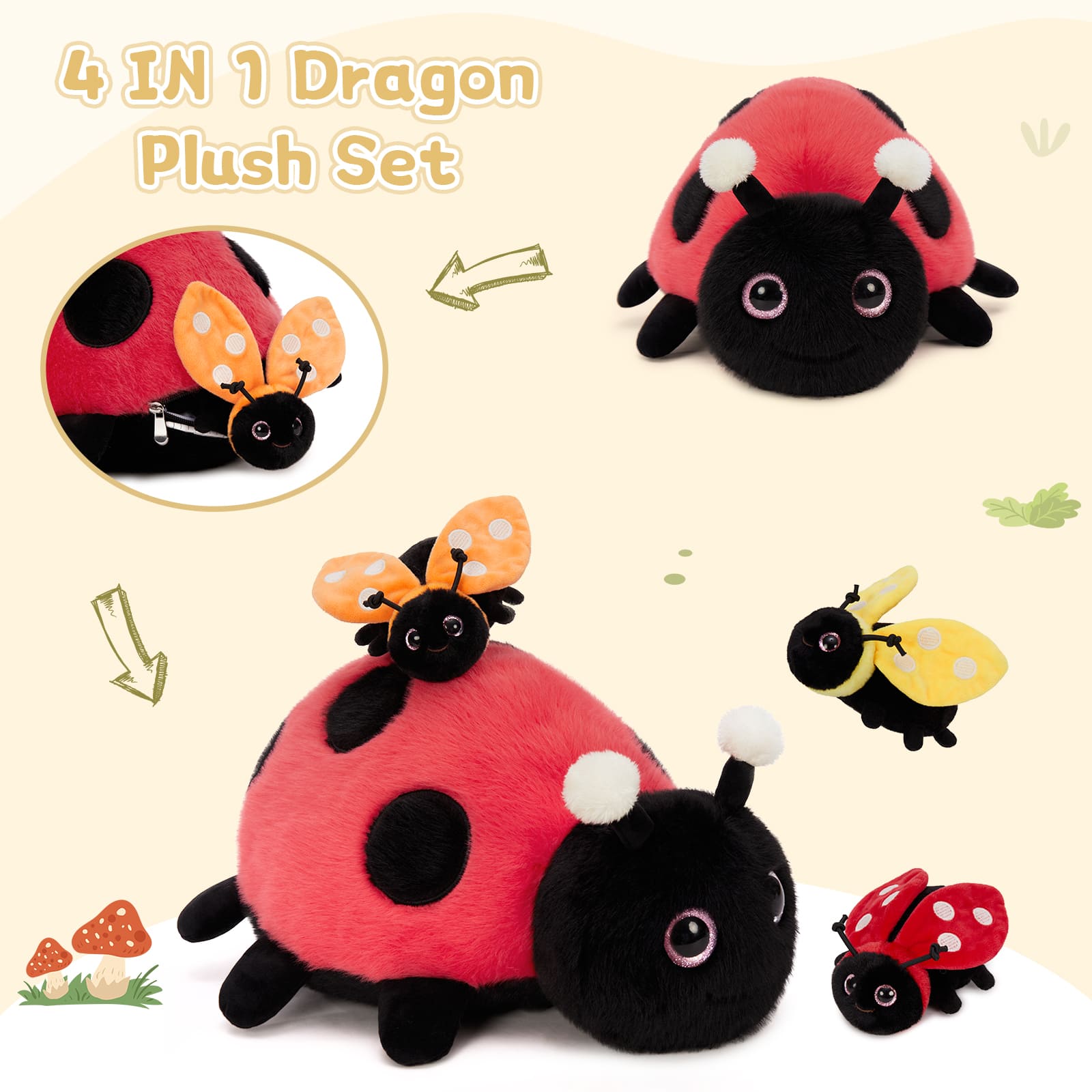 Ladybug Stuffed Animals Insect Plush Toys, 15.7 Inches