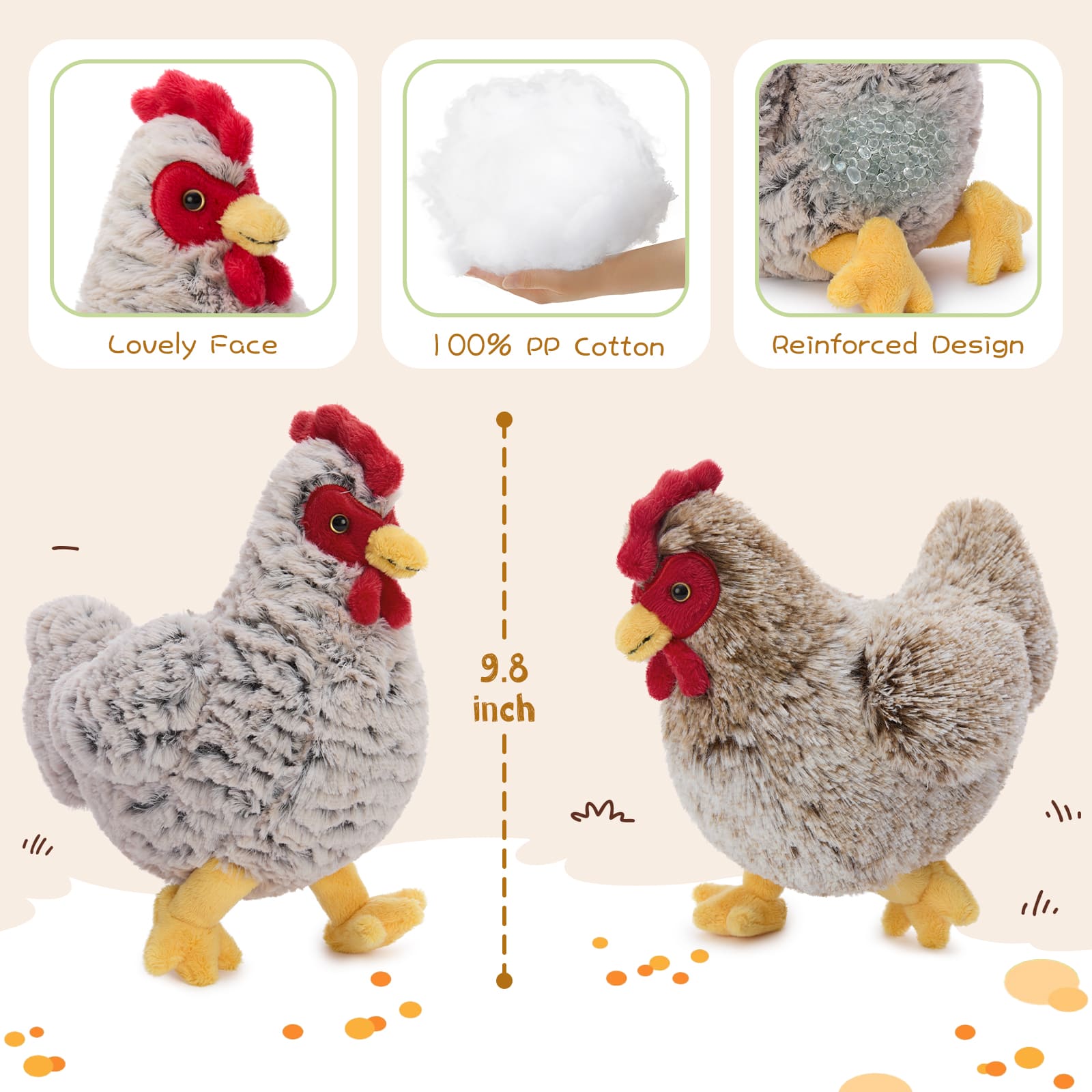 4 Pcs Chicken Plush Toys Hen Stuffed Animals, 9.8 Inches