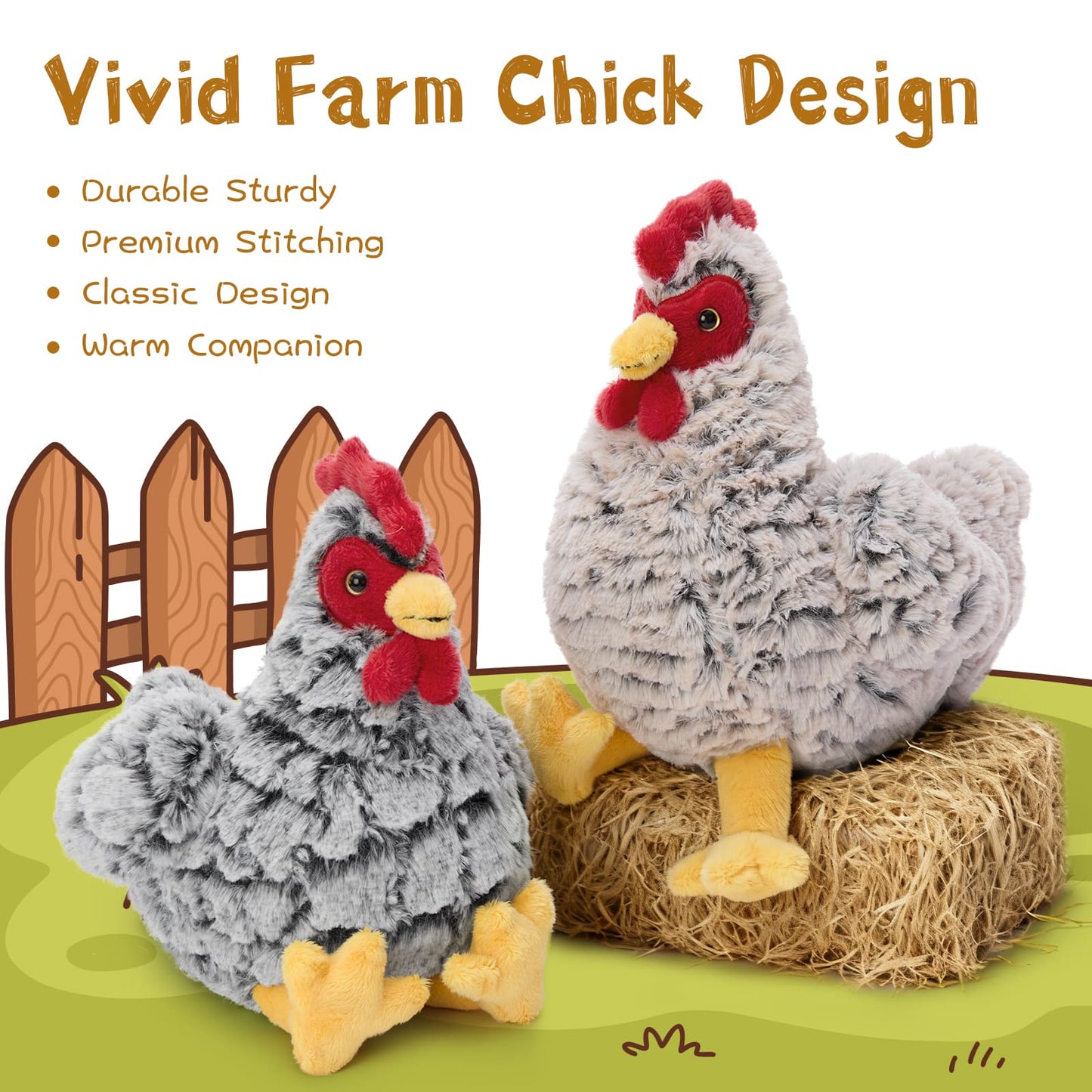 4 Pcs Chicken Plush Toy Assortment - Kawaii Farm Stuffed Animals - 9.8 Inches Travel Friendly Hem Soft Toys - Farm Party Decor & Favors