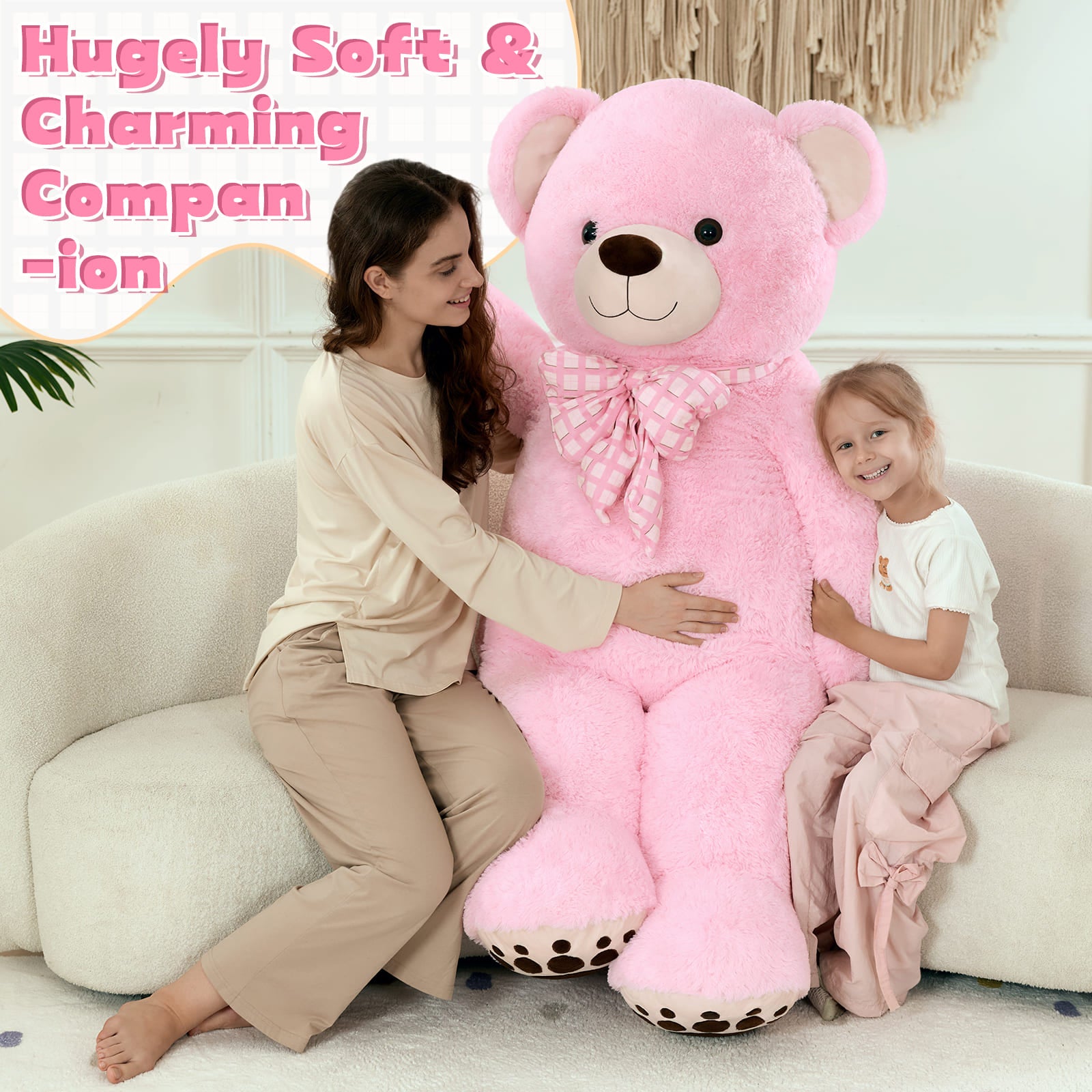Giant Teddy Bear Stuffed Animals, Brown/Pink/Beige, 5 Feet