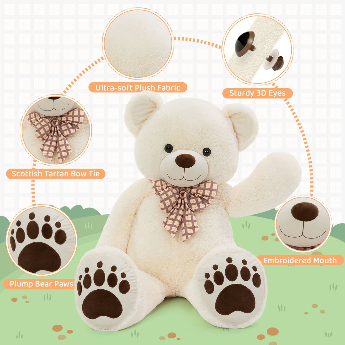 Giant 5 Feet Teddy Bear Stuffed Animals - Premium Quality Teddy Bears - Gender-neutral Teddy Bear for Baby Shower - Beige Oversized Teddy Bear