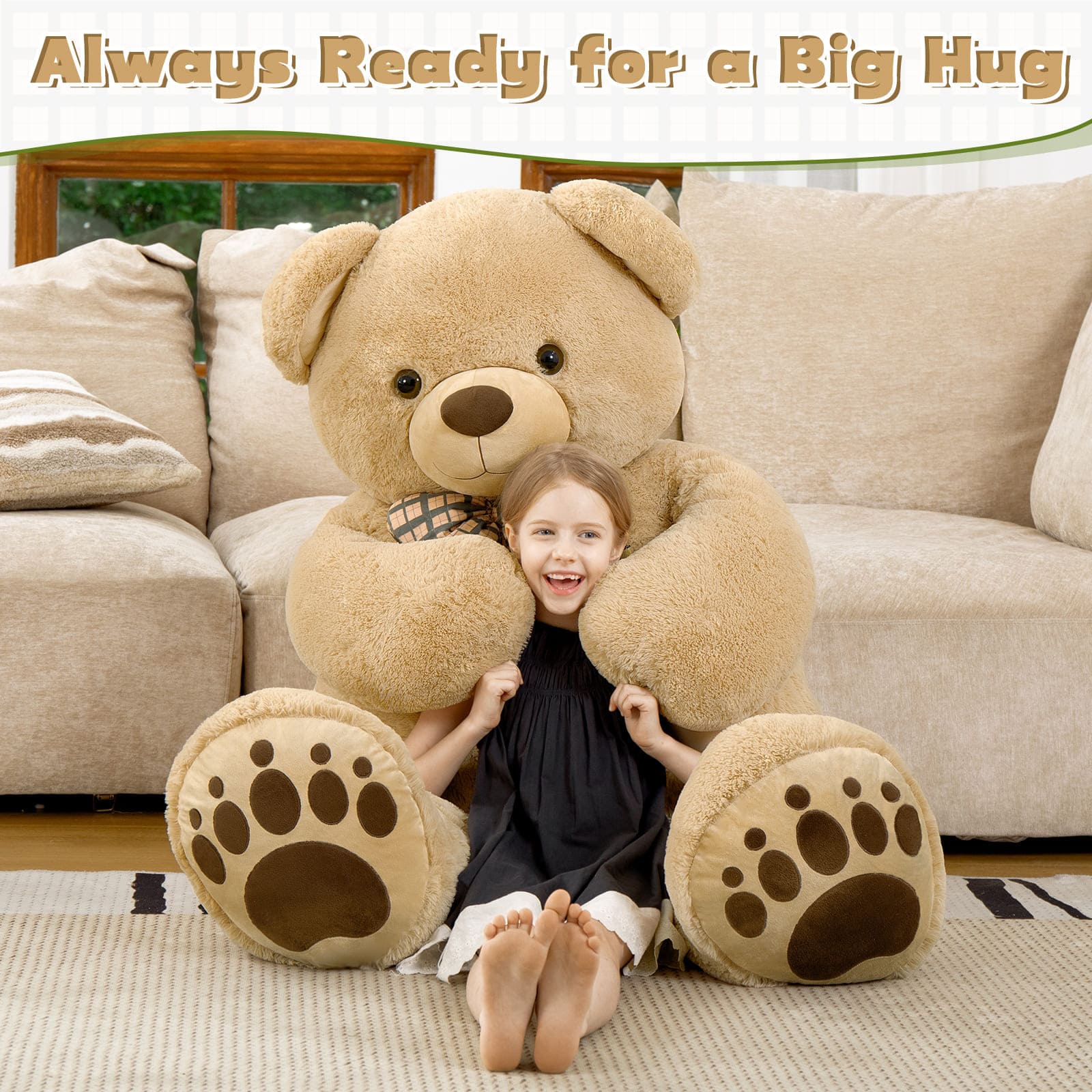 Giant Teddy Bear Stuffed Animals, Brown/Pink/Beige, 5 Feet