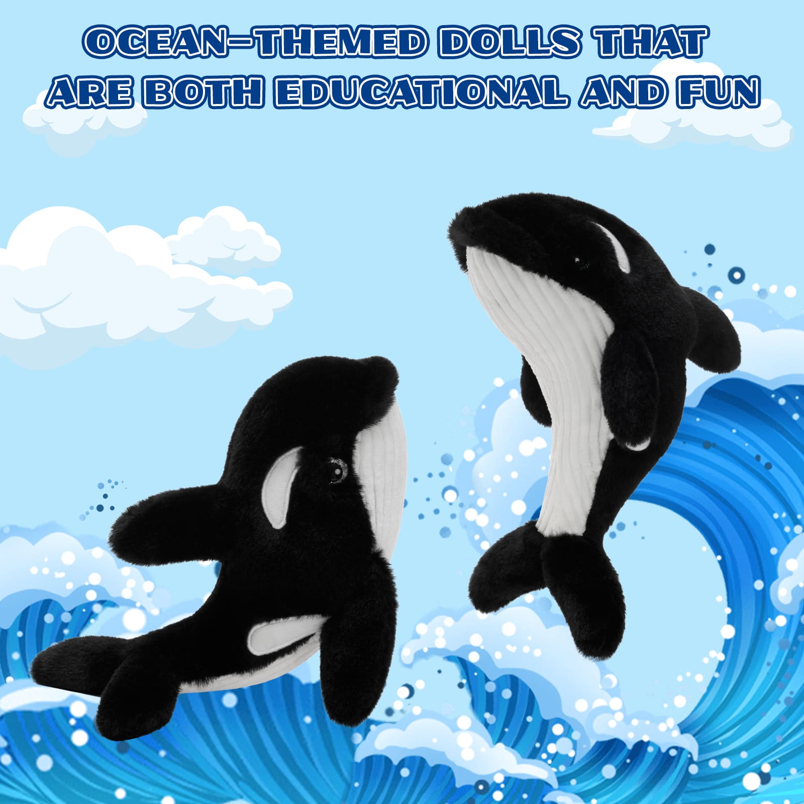 6 Pcs Orca Plush Toys Ocean Stuffed Animals, 15 Inches