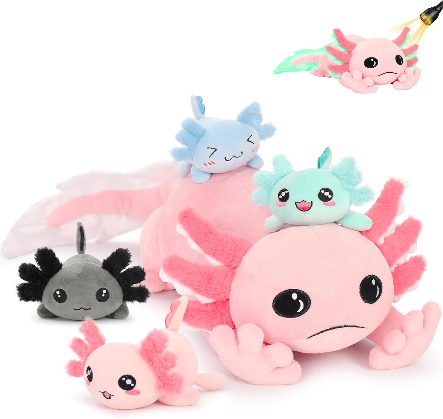 MaoGoLan 31.89" Giant Axolotl Stuffed Animals with 4 Babies Inside Large Axolotl Plush Toy
