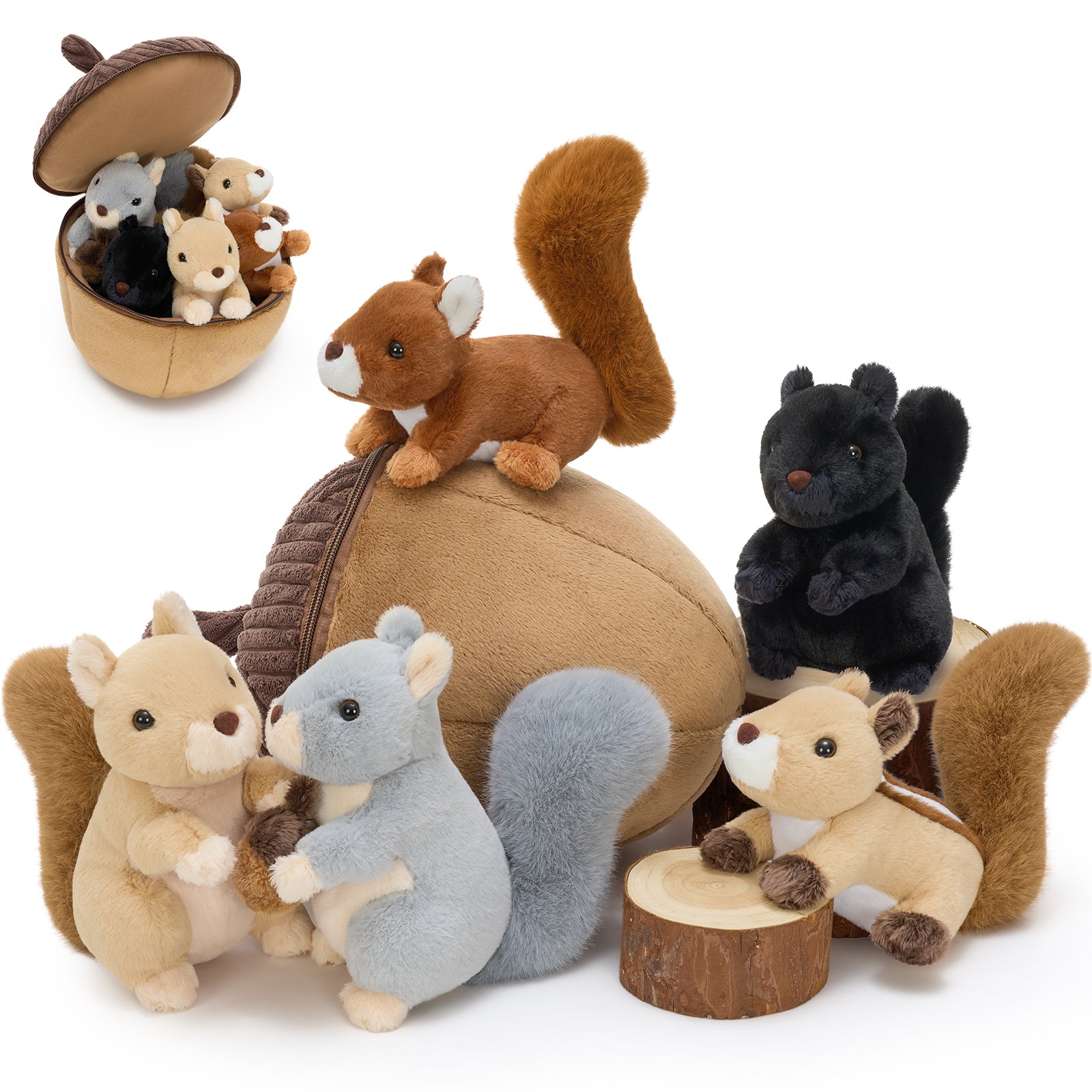 MaoGoLan 6 Pcs Hazelnut Stuffed Animal 13.7'' Big Hazelnut with 5 Little Squirrels Plush Toy