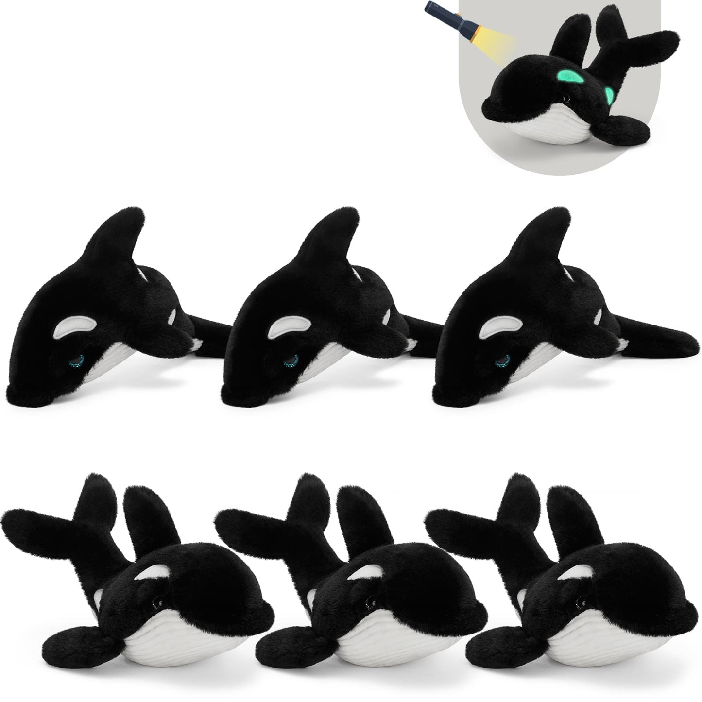 6 pcs orca plush toys soft ocean whale stuffed animal set for kids black and white marine animal plush