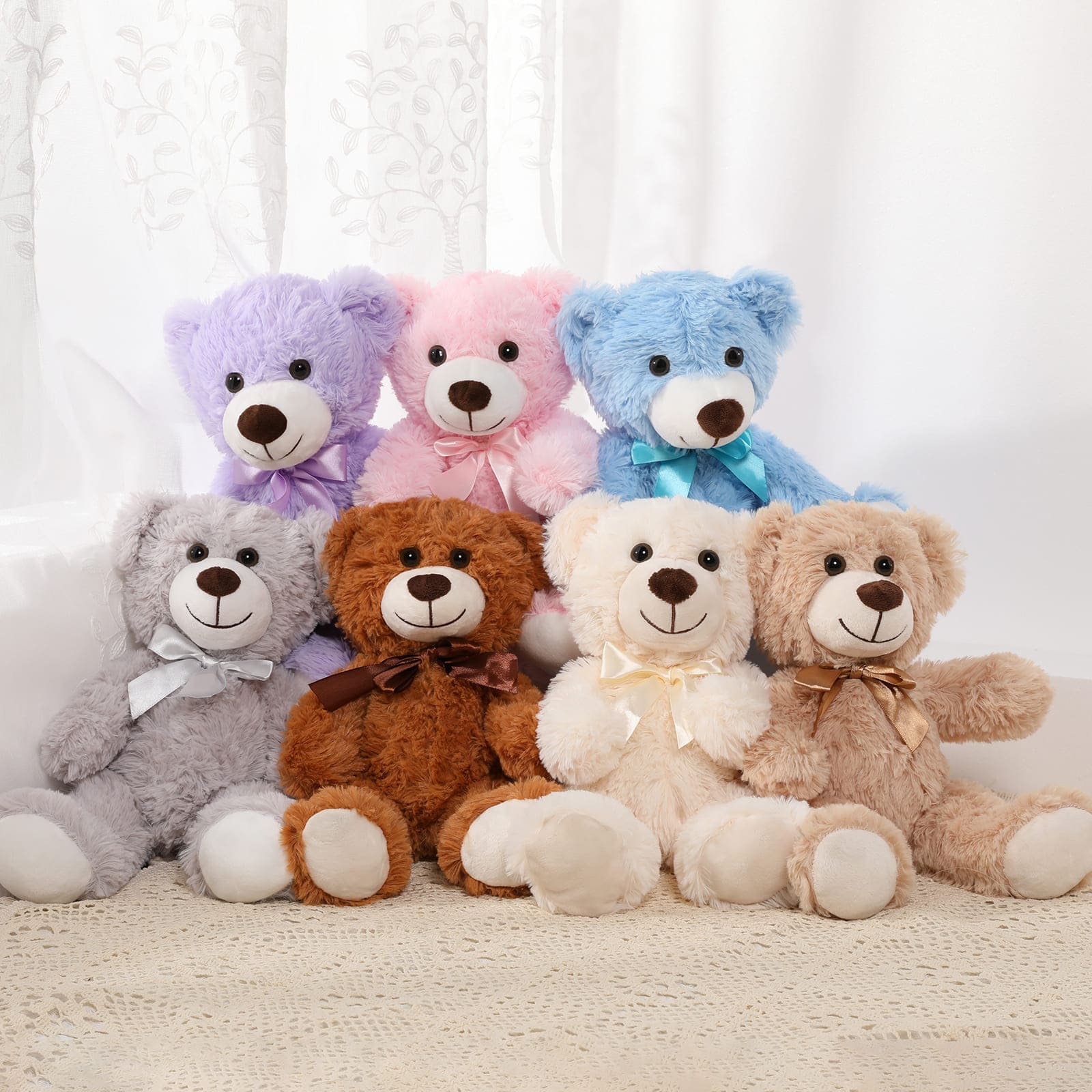Jouets en peluche ours en peluche 7 pièces, sept couleurs, 13,8 pouces