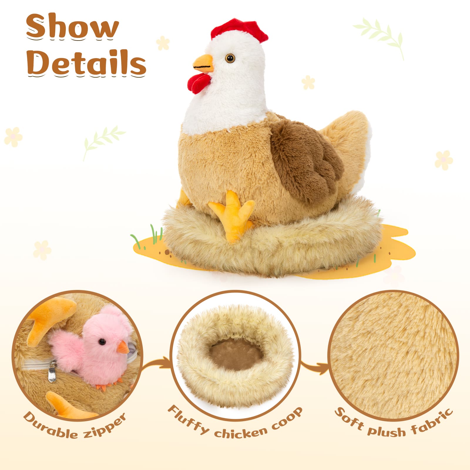 7 Pcs Chicken Stuffed Animals Farm Plush Toys, 14 Inches