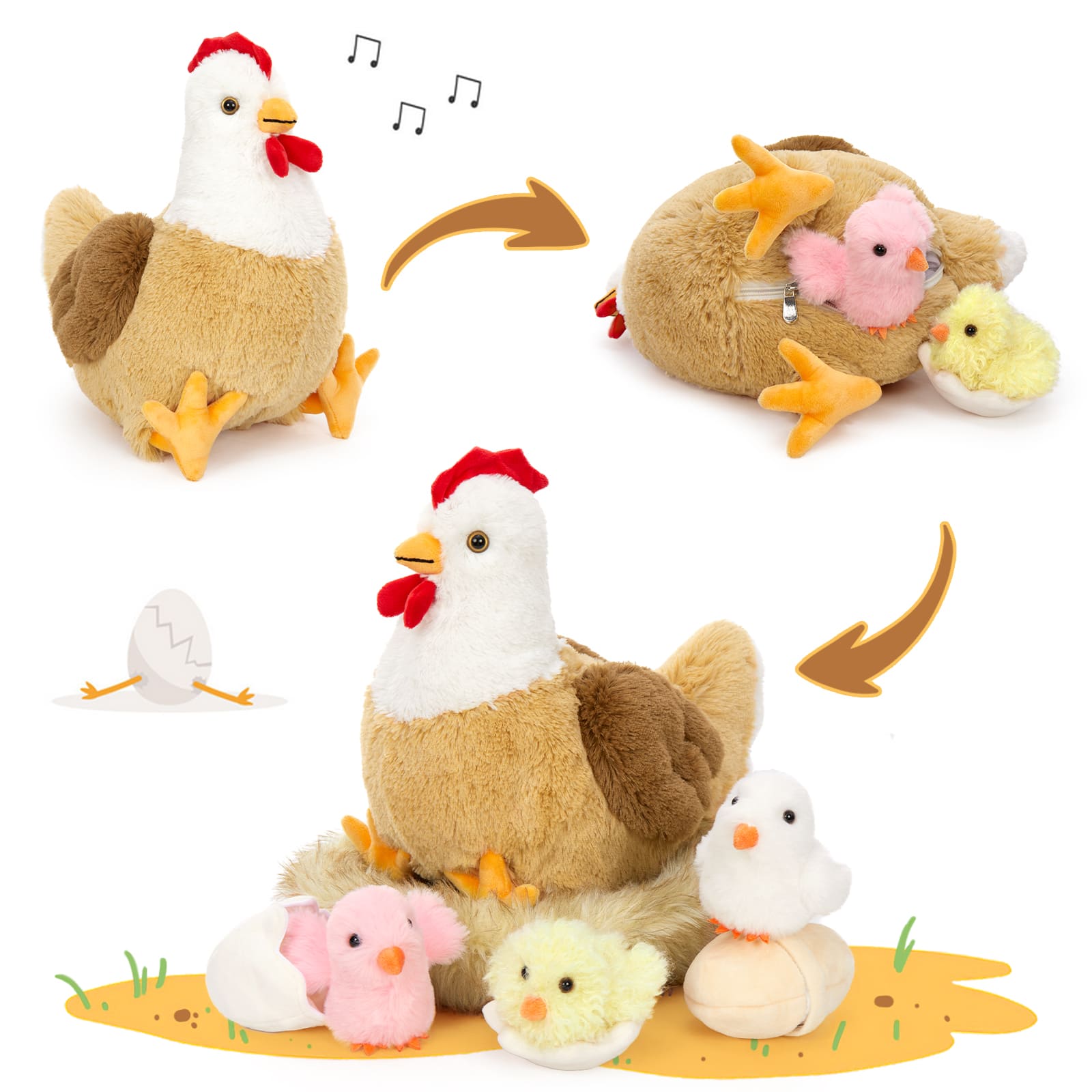 7 Pcs Chicken Stuffed Animals Farm Plush Toys, 14 Inches