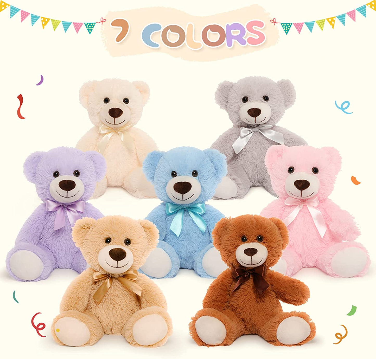 7-Piece Teddy Bear Stuffed Toys, Seven Colors, 13.8 Inches - MorisMos Stuffed Animals