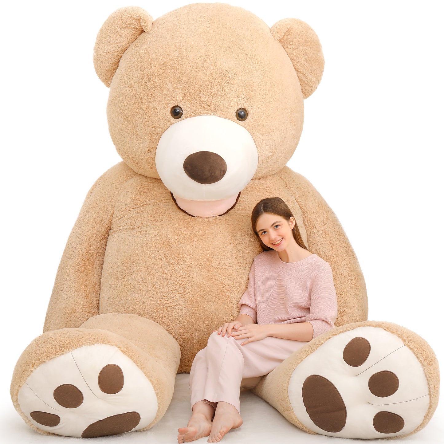 Life Size Teddy Bear Plush Toys - Jumbo Teddy Bear Stuffed Animals, 8.5 FT - Giant 260 CM Teddy Bear Plush Dolls - Teddy Bear Theme Baby Shower Decoration - Valentine's Day Teddy Bear Gift for Girlfriend/Boyfriend - 'We Can Bearly Wait' Baby Showe Decor Ideas